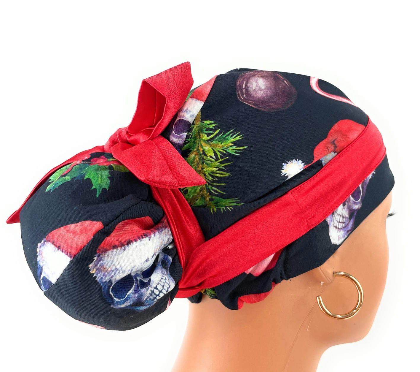 European Style Scrub Cap – (Sateen Ribbon) Ironic Santa Skulls - DIGITAL - Image 6