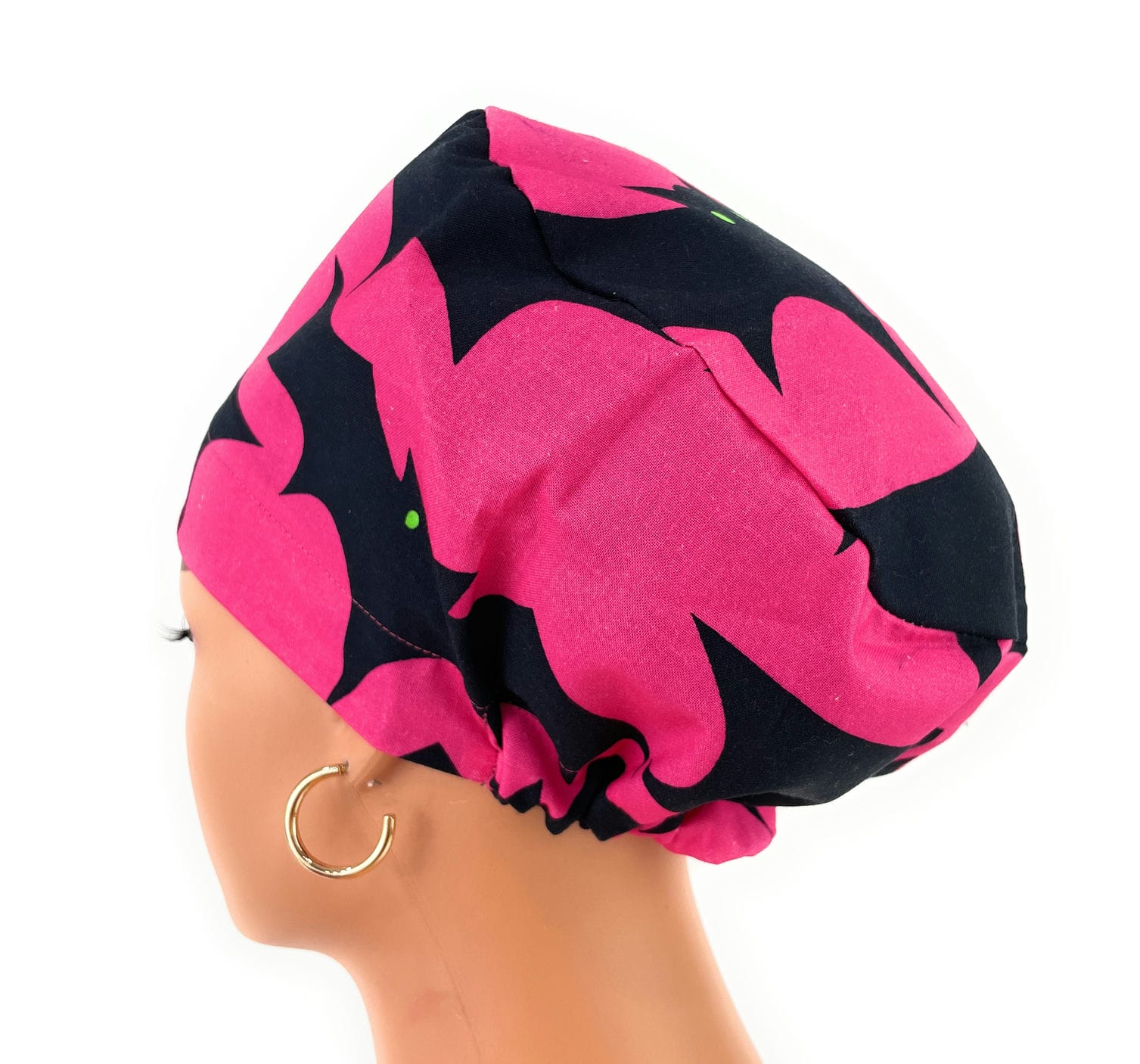 European Style Scrub Cap – (Sateen Ribbon) Halloween Bats and Cats/Glow in The Dark Spiders (Pink) - Image 10