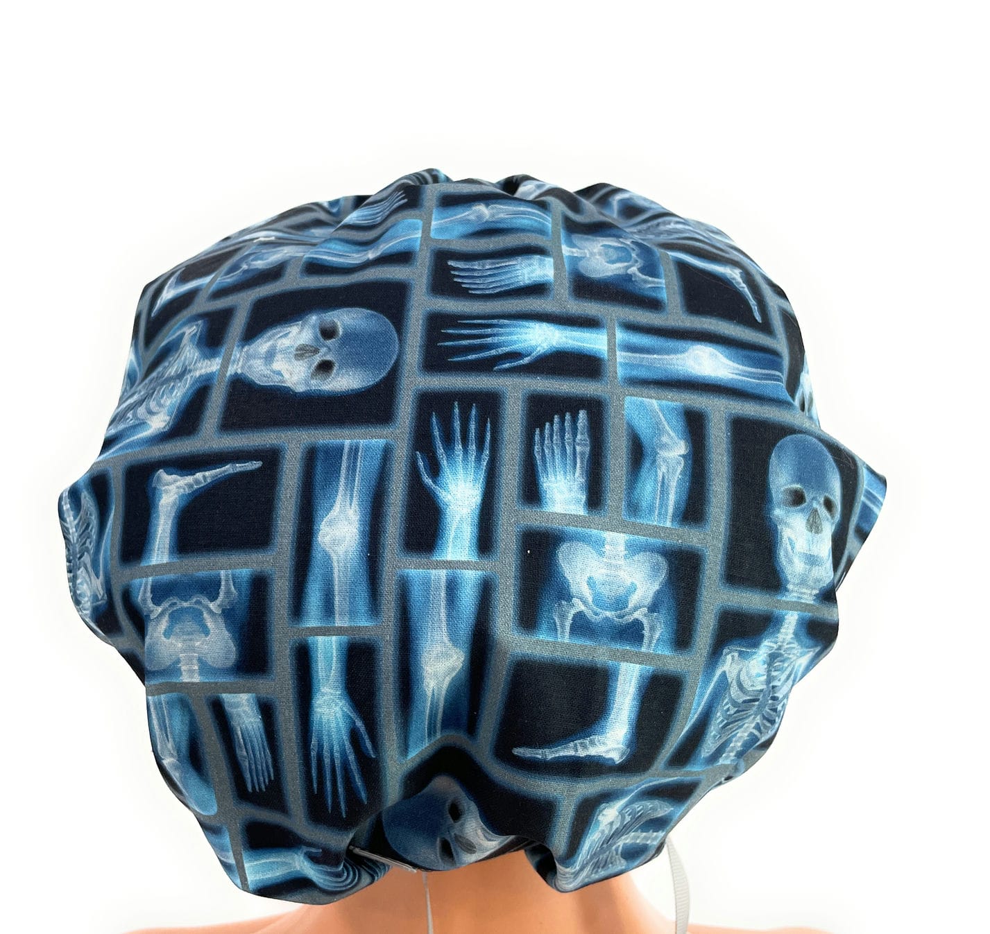Bouffant Medical Scrub Cap - Skeleton X-ray on Black Cotton Fabric - Image 8