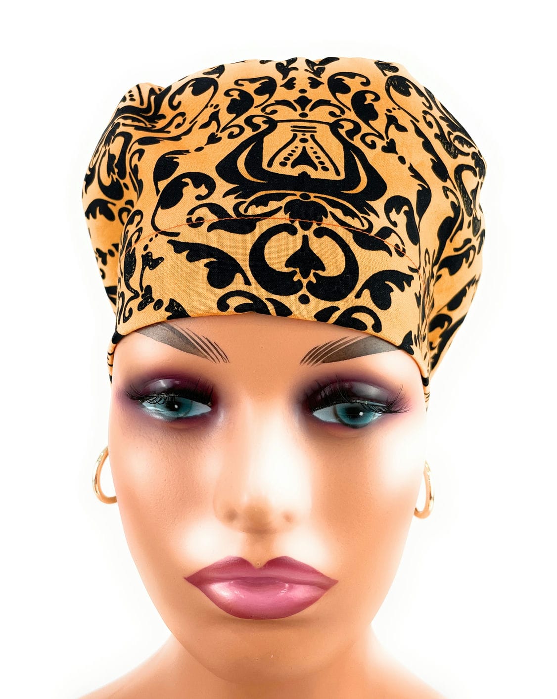 European Style Scrub Cap – (Sateen Ribbon) Distressed Damask in Multi - Image 10