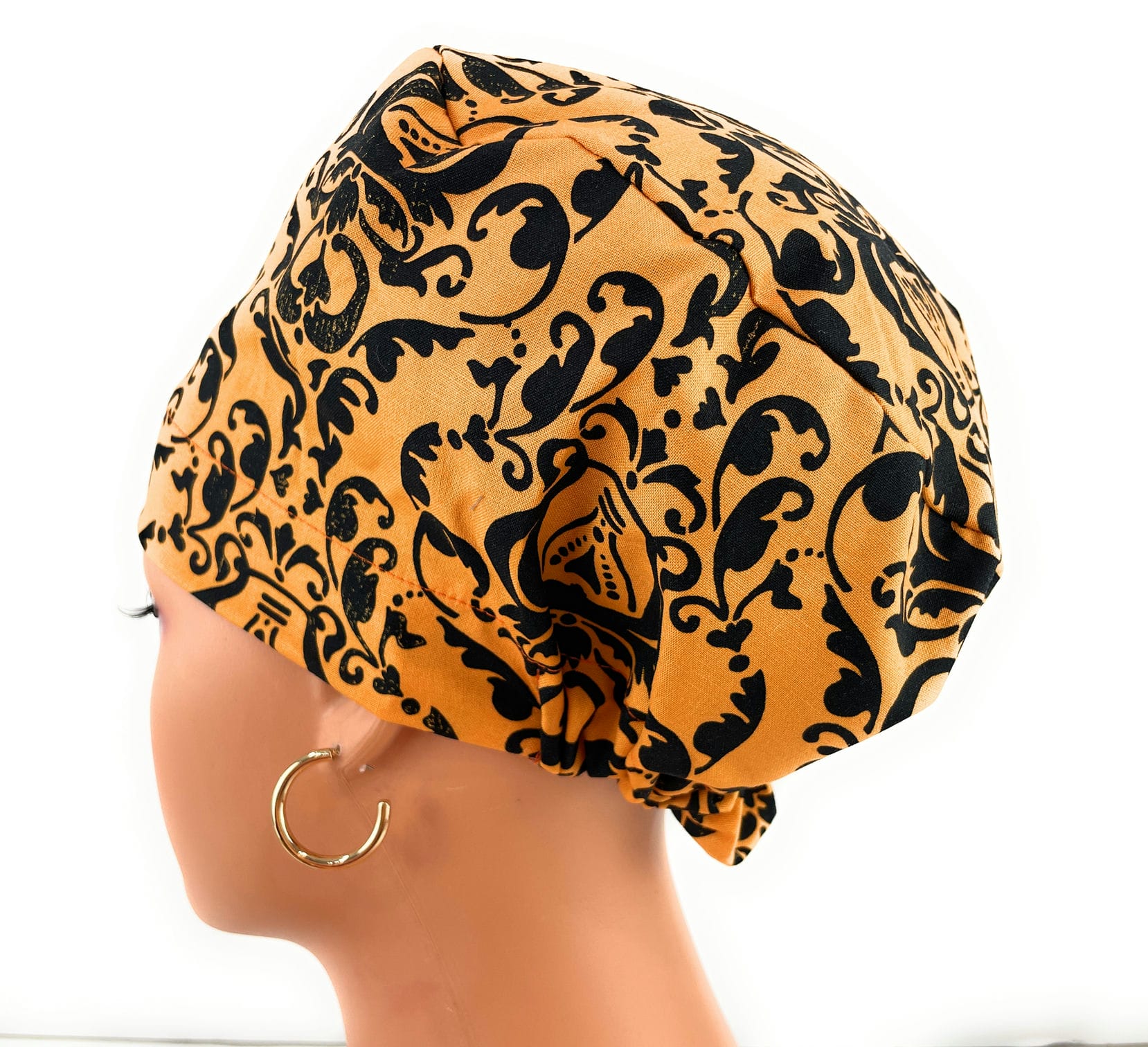 European Style Scrub Cap – (Sateen Ribbon) Distressed Damask in Multi - Image 14