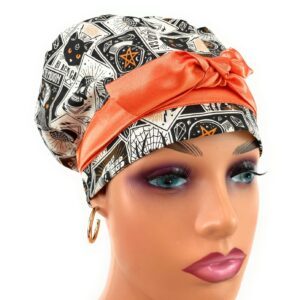 European Style Scrub Cap – (Sateen Ribbon) Halloween Spellbound