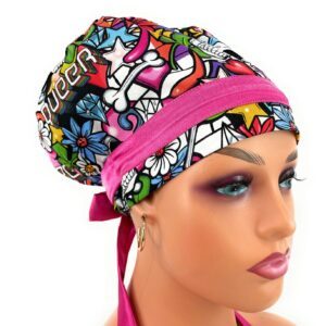 European Style Scrub Cap – (Sateen Ribbon) Love Is Love - Queer Street Skulls