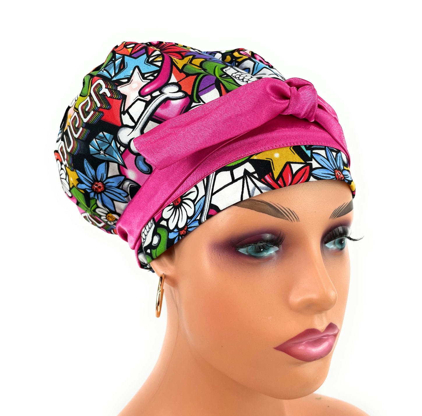 European Style Scrub Cap – (Sateen Ribbon) Love Is Love - Queer Street Skulls - Image 3
