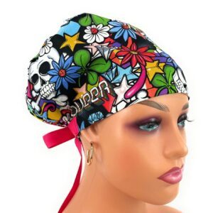 European Style Scrub Cap – (Grosgrain Ribbon) Love Is Love - Queer Street Skulls
