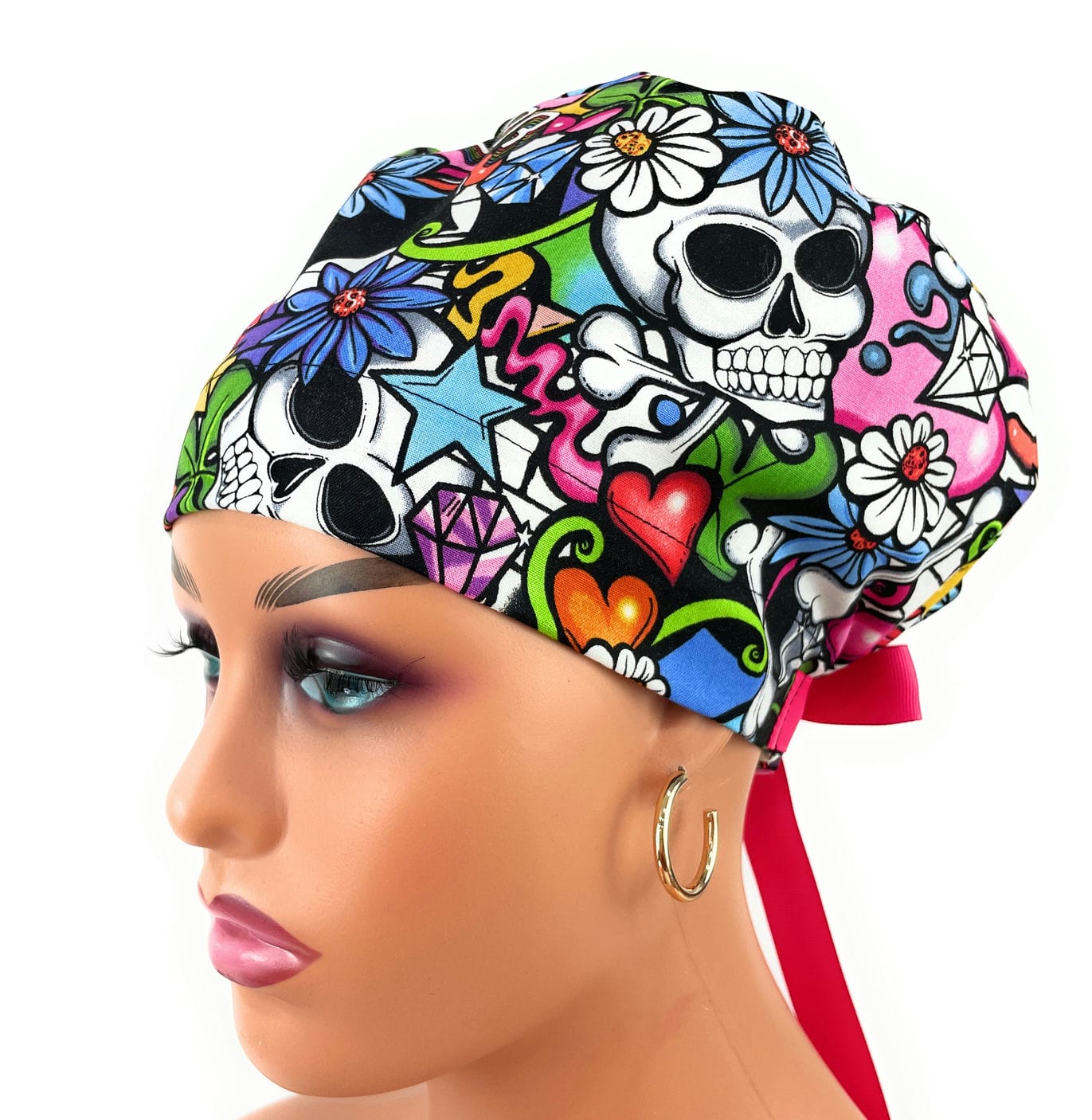 European Style Scrub Cap – (Grosgrain Ribbon) Love Is Love - Queer Street Skulls - Image 6