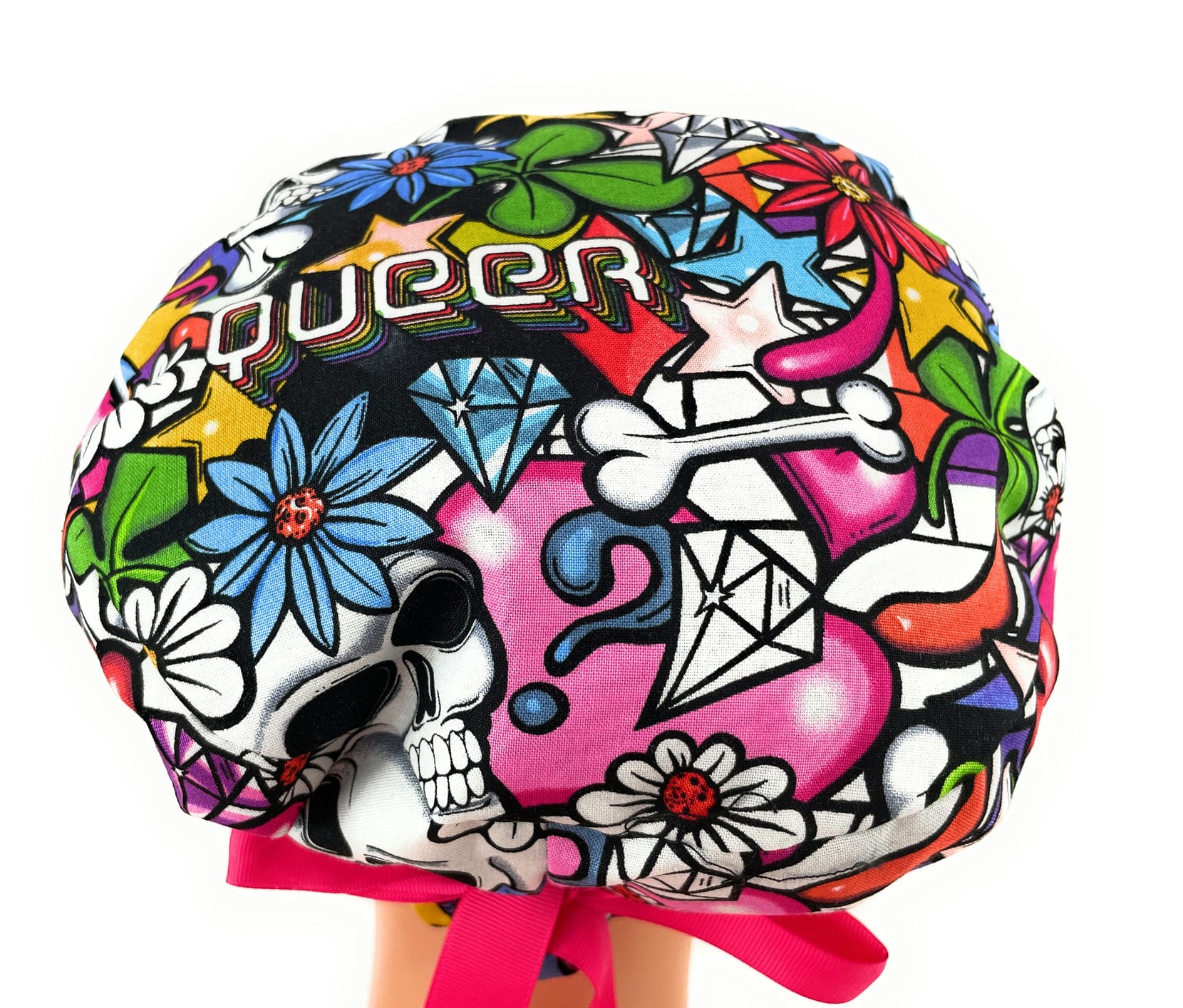 European Style Scrub Cap – (Grosgrain Ribbon) Love Is Love - Queer Street Skulls - Image 4
