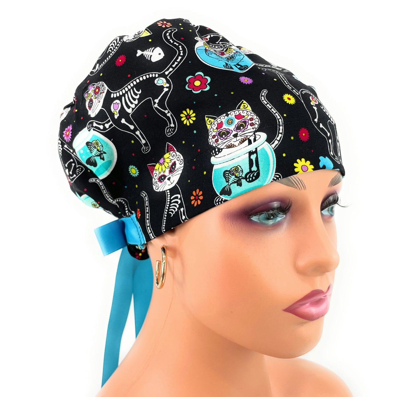 European Style Scrub Cap – (Grosgrain Ribbon) Halloween Kitty Cats