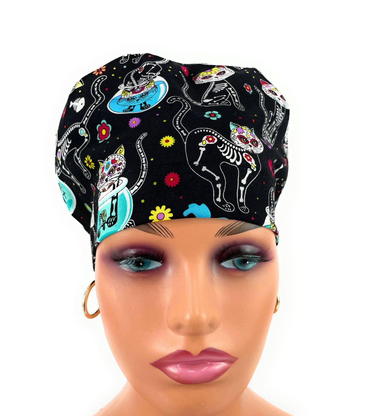 European Style Scrub Cap – (Grosgrain Ribbon) Halloween Kitty Cats - Image 2