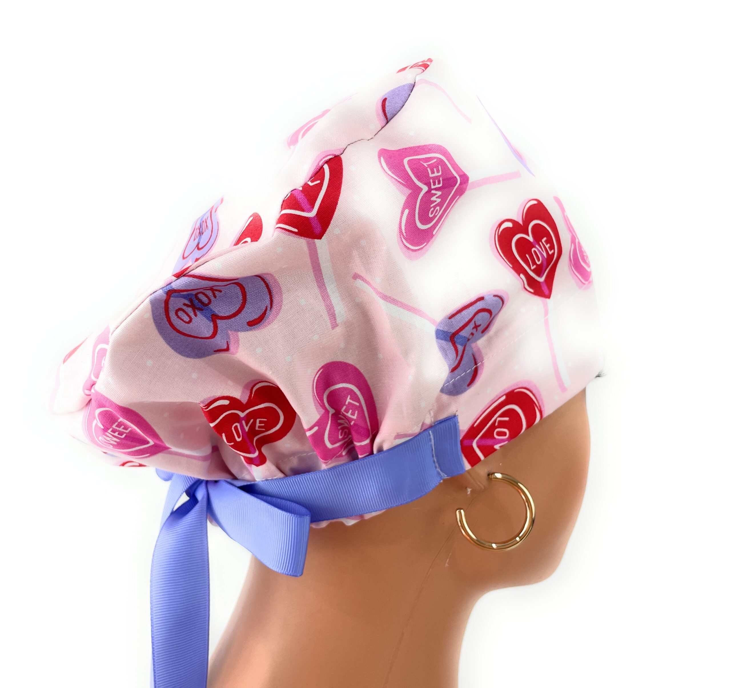 European Style Scrub Cap – (Grosgrain Ribbon) - Heart Lollipops - Valentine's Day - Image 7