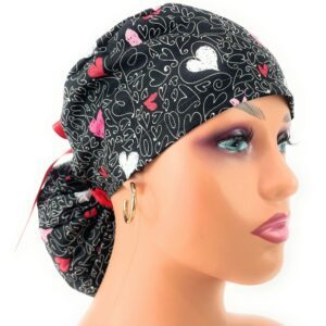 Ponytail Medical Scrub Cap –  All My Heart - Cupid's Targets - Valentine's Day