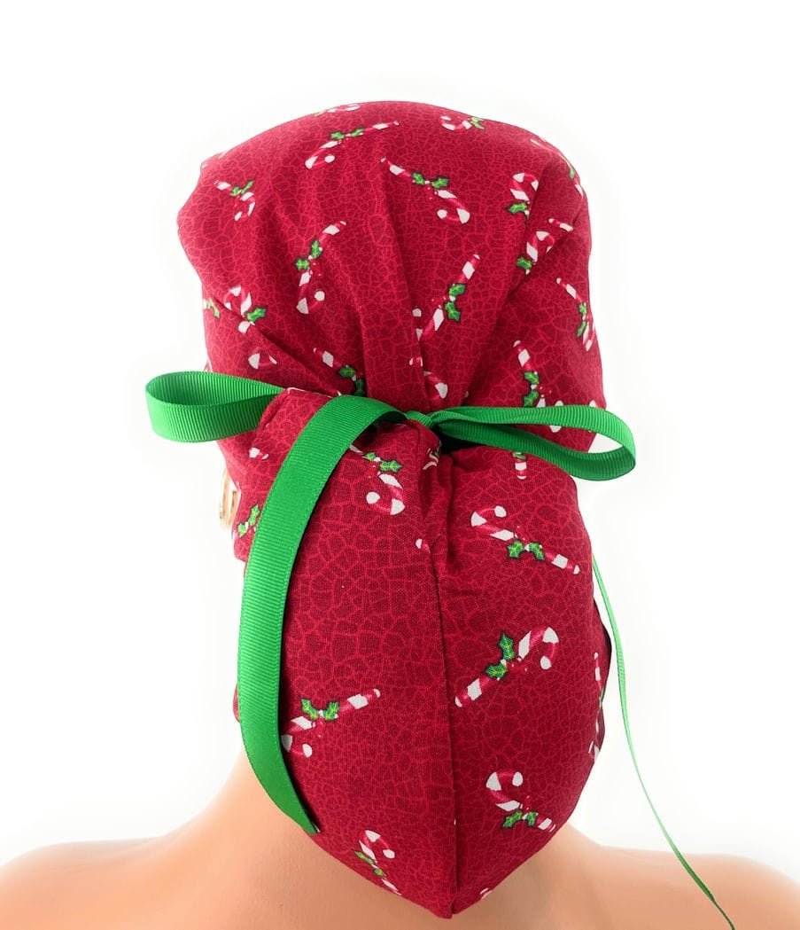 Ponytail Medical Scrub Cap – Assorted Patterns - Christmas Joy - Image 3