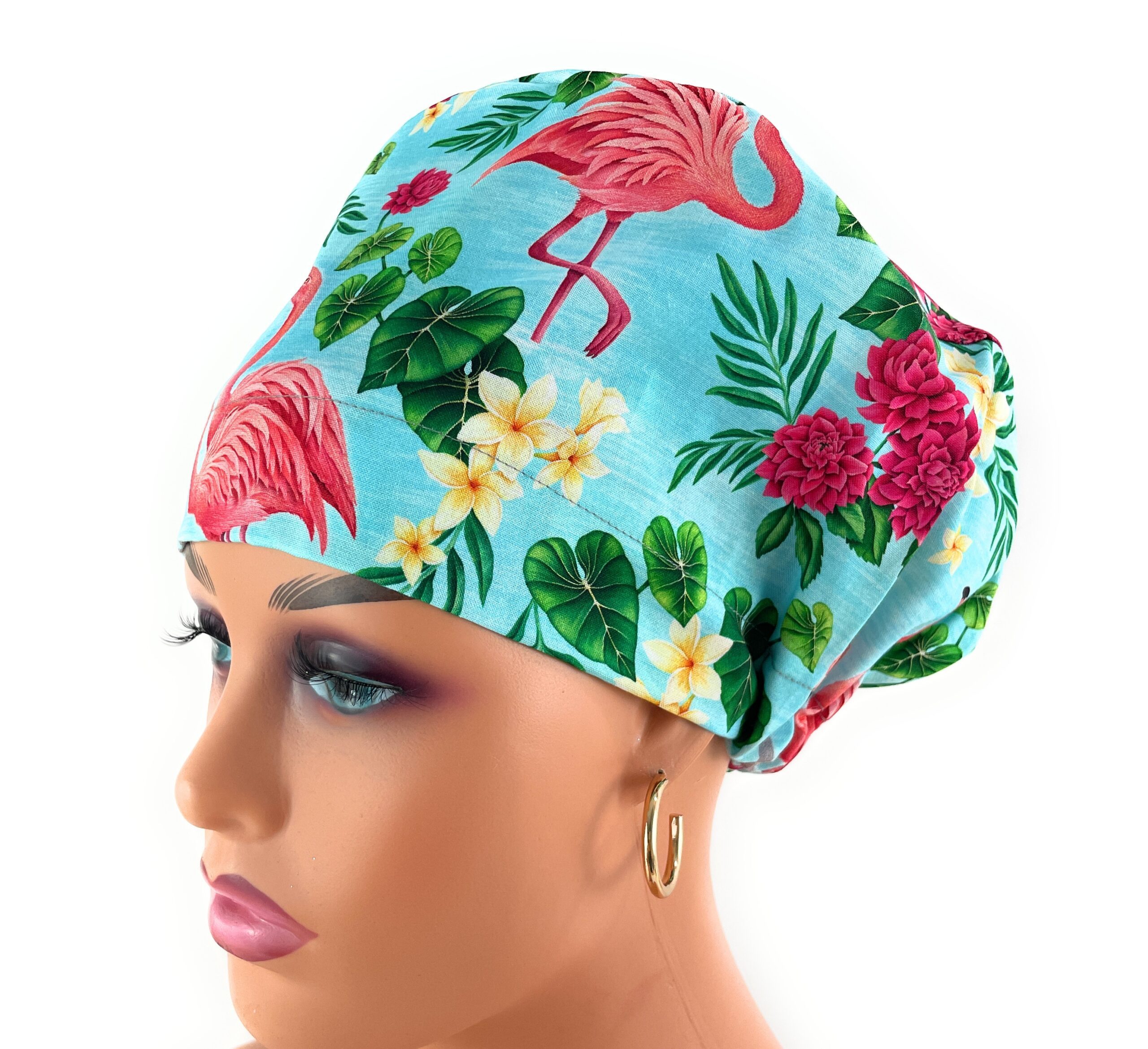 European Style Scrub Cap – (Grosgrain Ribbon) - (No Ribbon) - Tropical Paradise - Posed Flamingos - Image 15