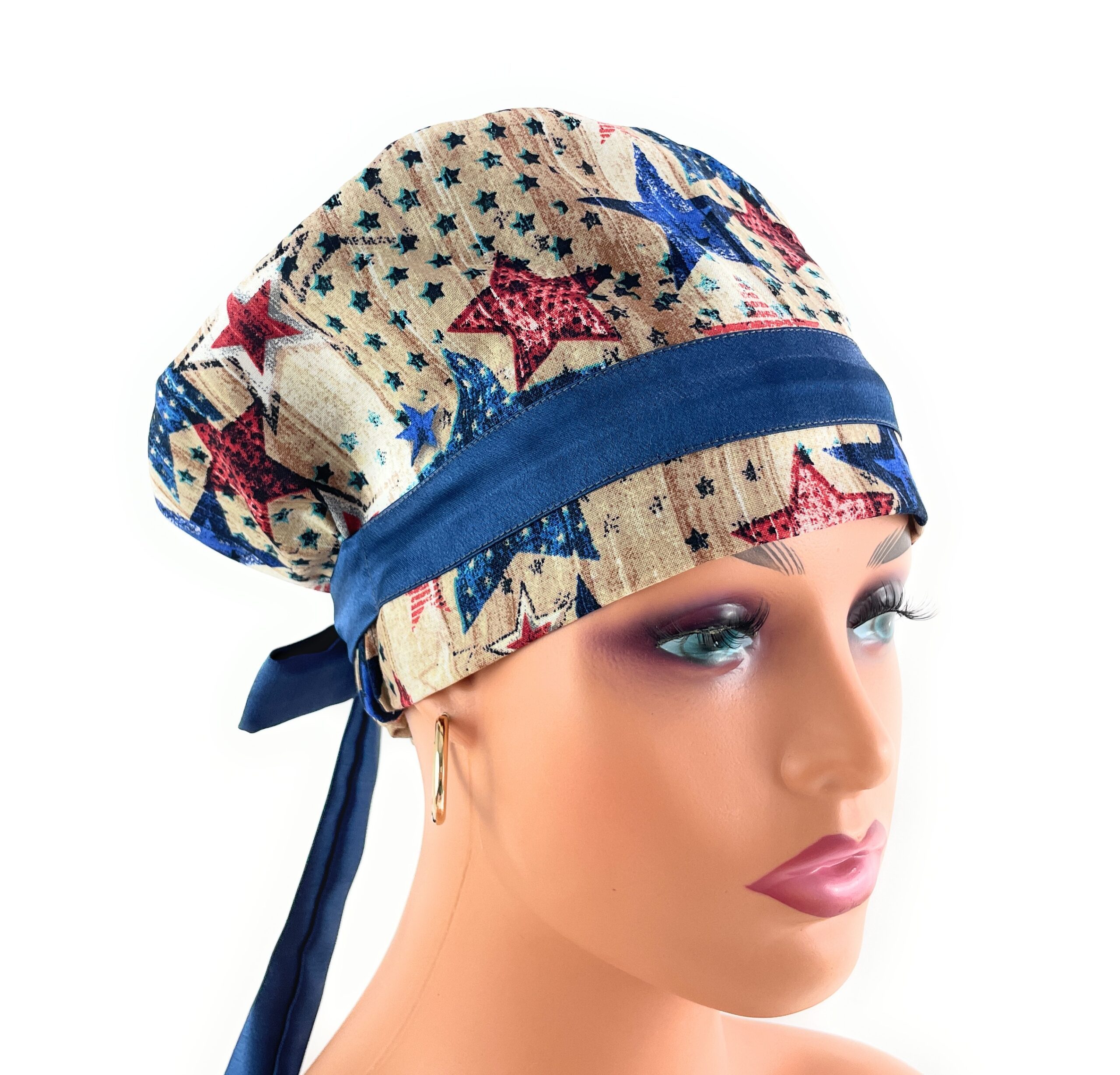 European Style Scrub Cap – (Sateen Ribbon) - Patriotic Picnic - Image 2