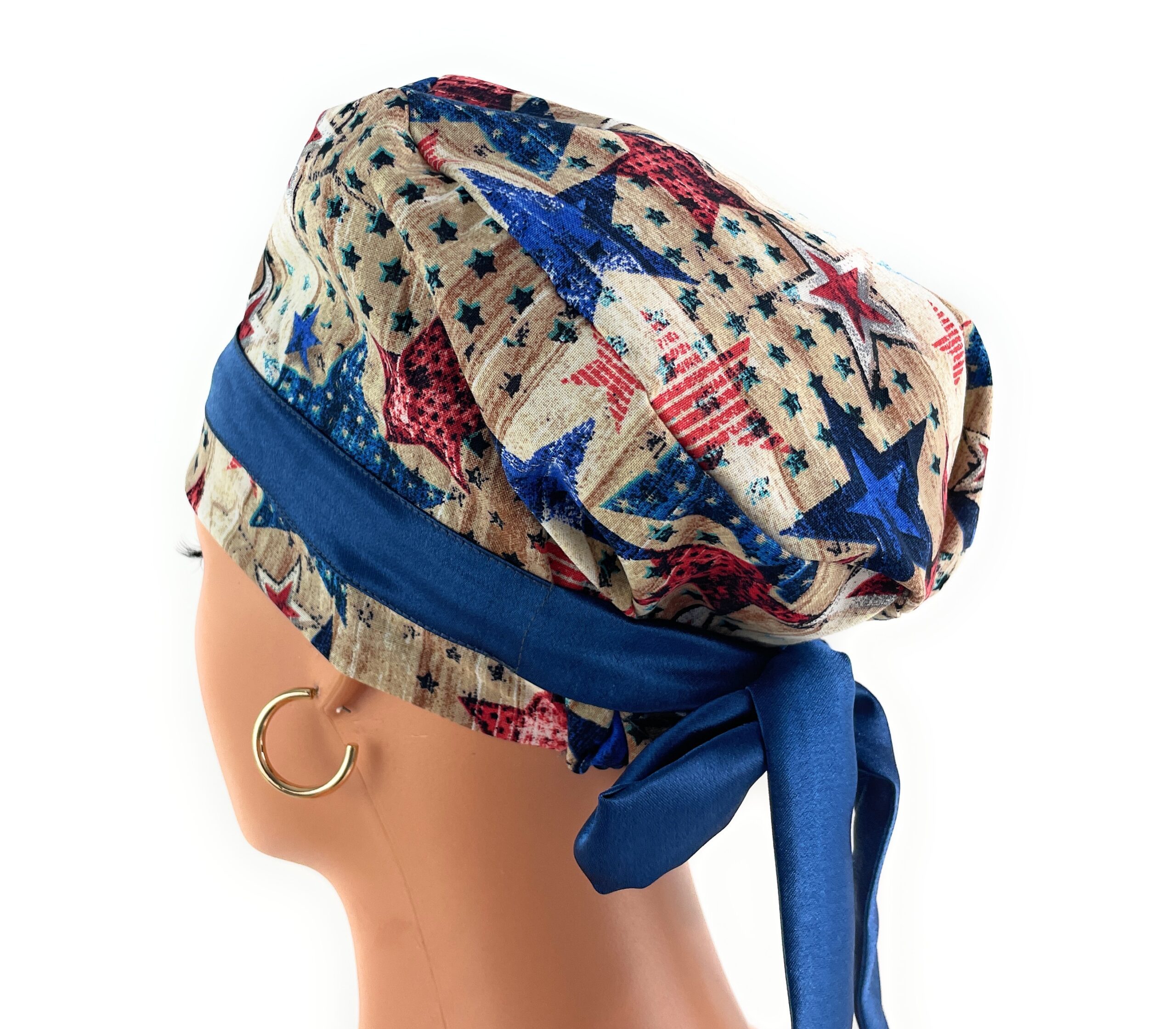 European Style Scrub Cap – (Sateen Ribbon) - Patriotic Picnic - Image 10