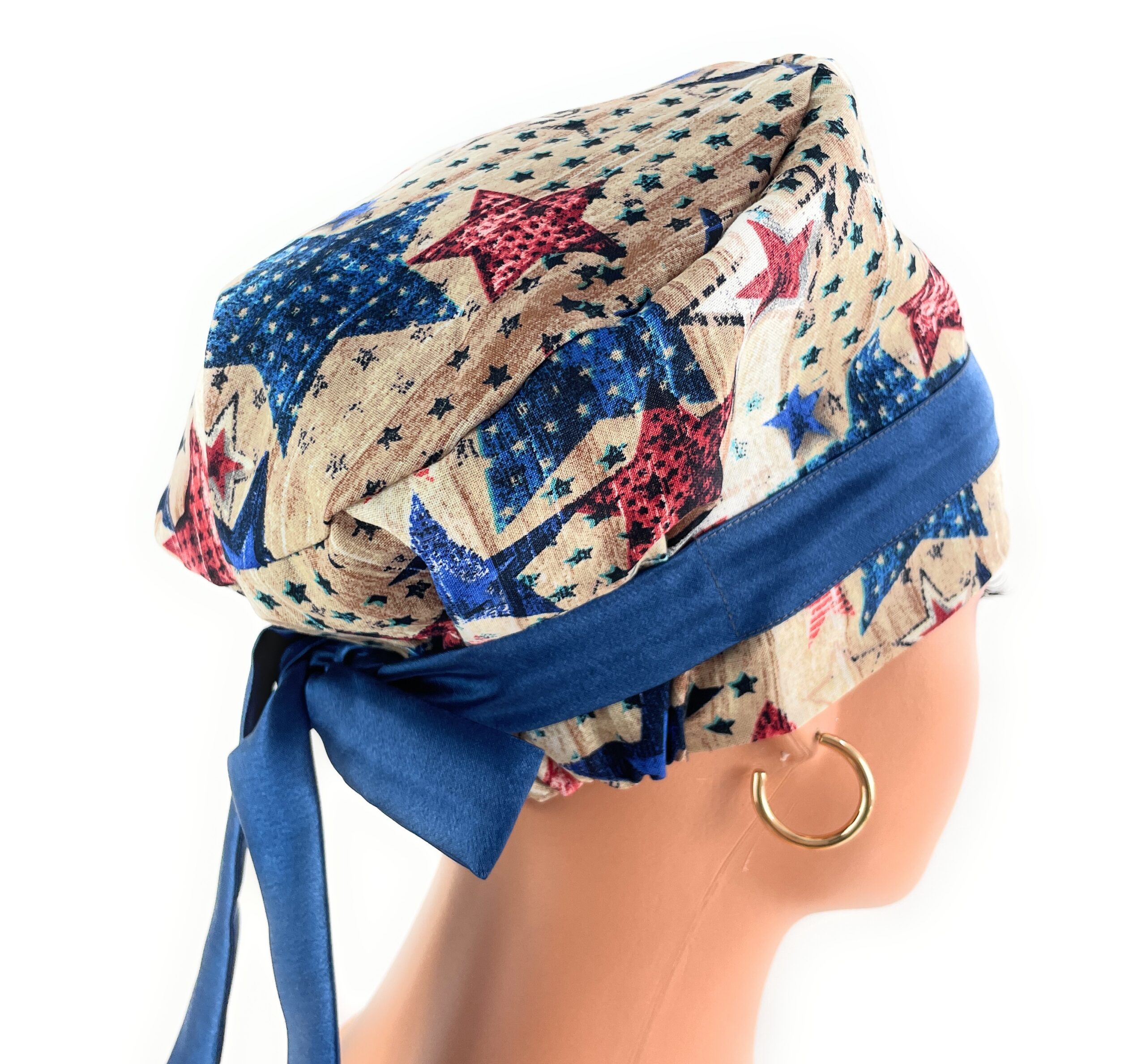 European Style Scrub Cap – (Sateen Ribbon) - Patriotic Picnic - Image 8