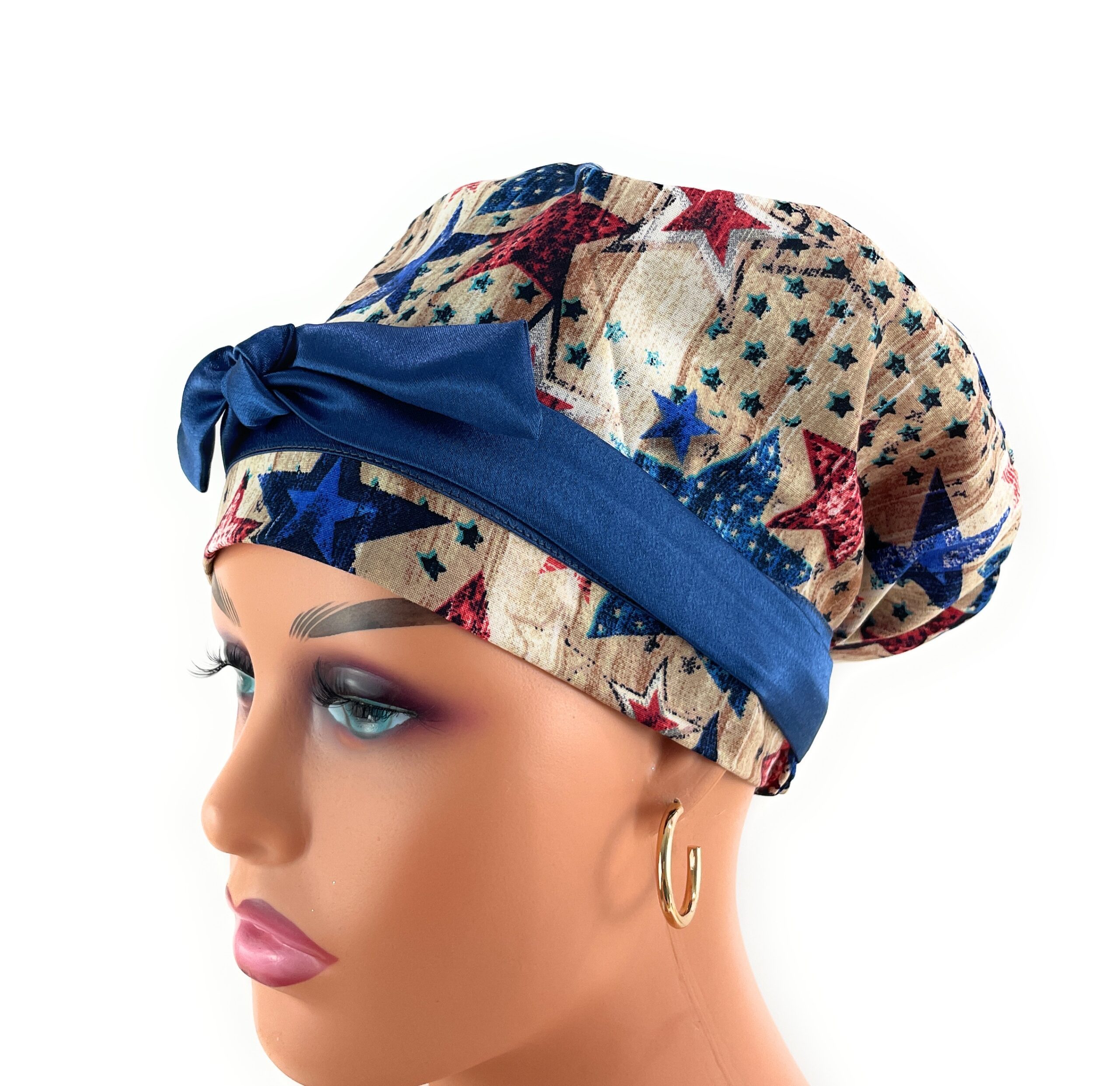 European Style Scrub Cap – (Sateen Ribbon) - Patriotic Picnic - Image 6
