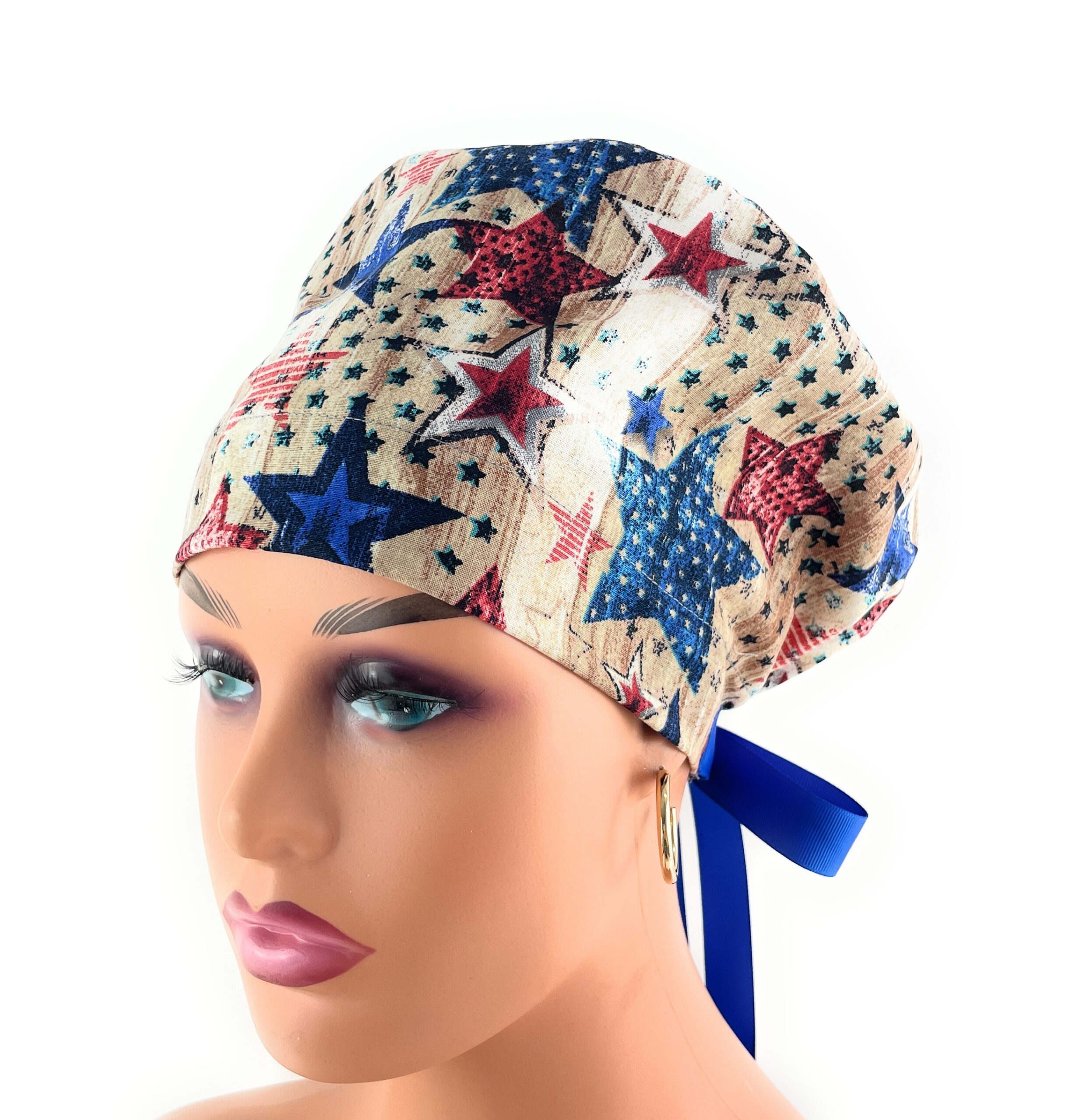 European Style Scrub Cap – (Grosgrain Ribbon) - (No Ribbon) - Patriotic Picnic - Image 7