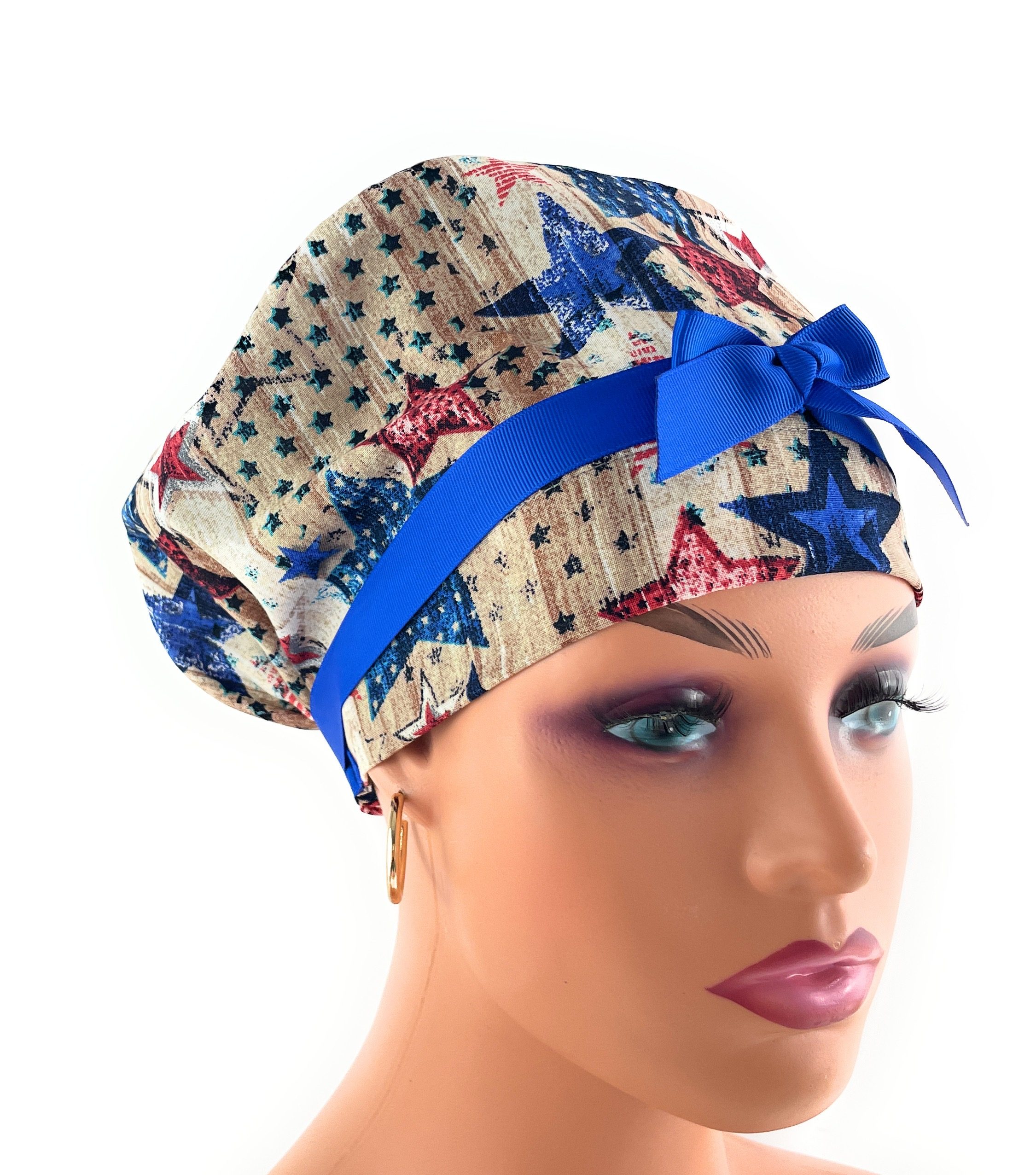 European Style Scrub Cap – (Grosgrain Ribbon) - (No Ribbon) - Patriotic Picnic