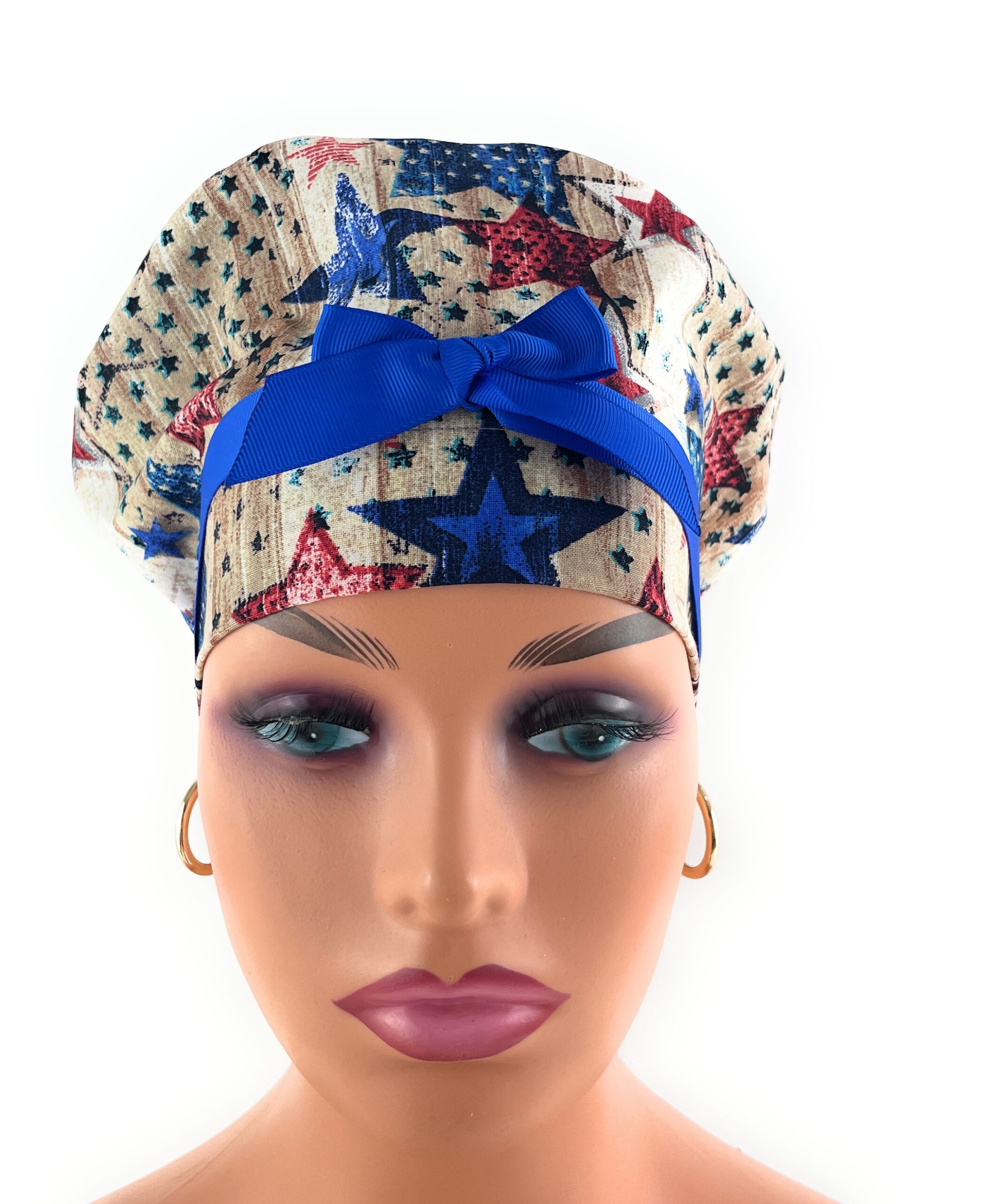 European Style Scrub Cap – (Grosgrain Ribbon) - (No Ribbon) - Patriotic Picnic - Image 3