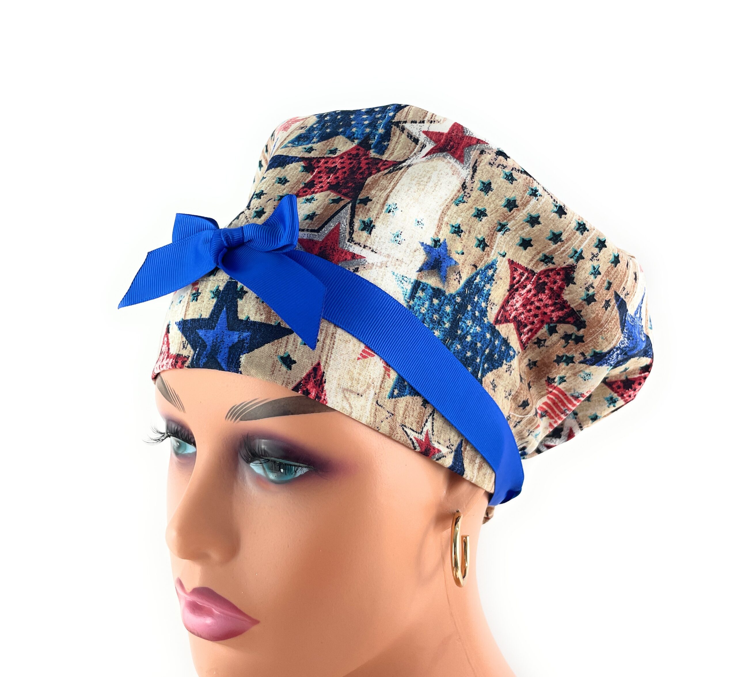European Style Scrub Cap – (Grosgrain Ribbon) - (No Ribbon) - Patriotic Picnic - Image 4