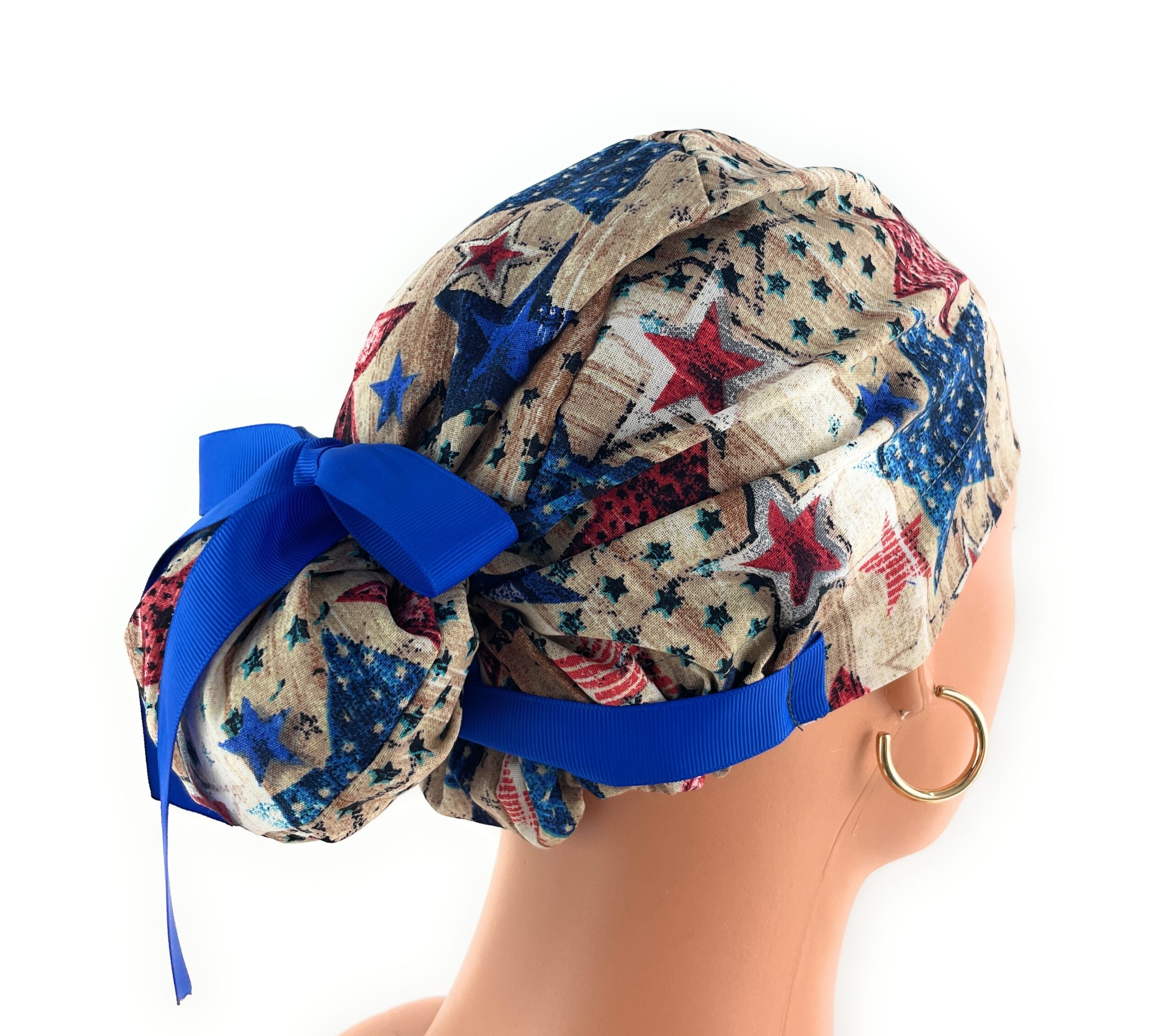 European Style Scrub Cap – (Grosgrain Ribbon) - (No Ribbon) - Patriotic Picnic - Image 8