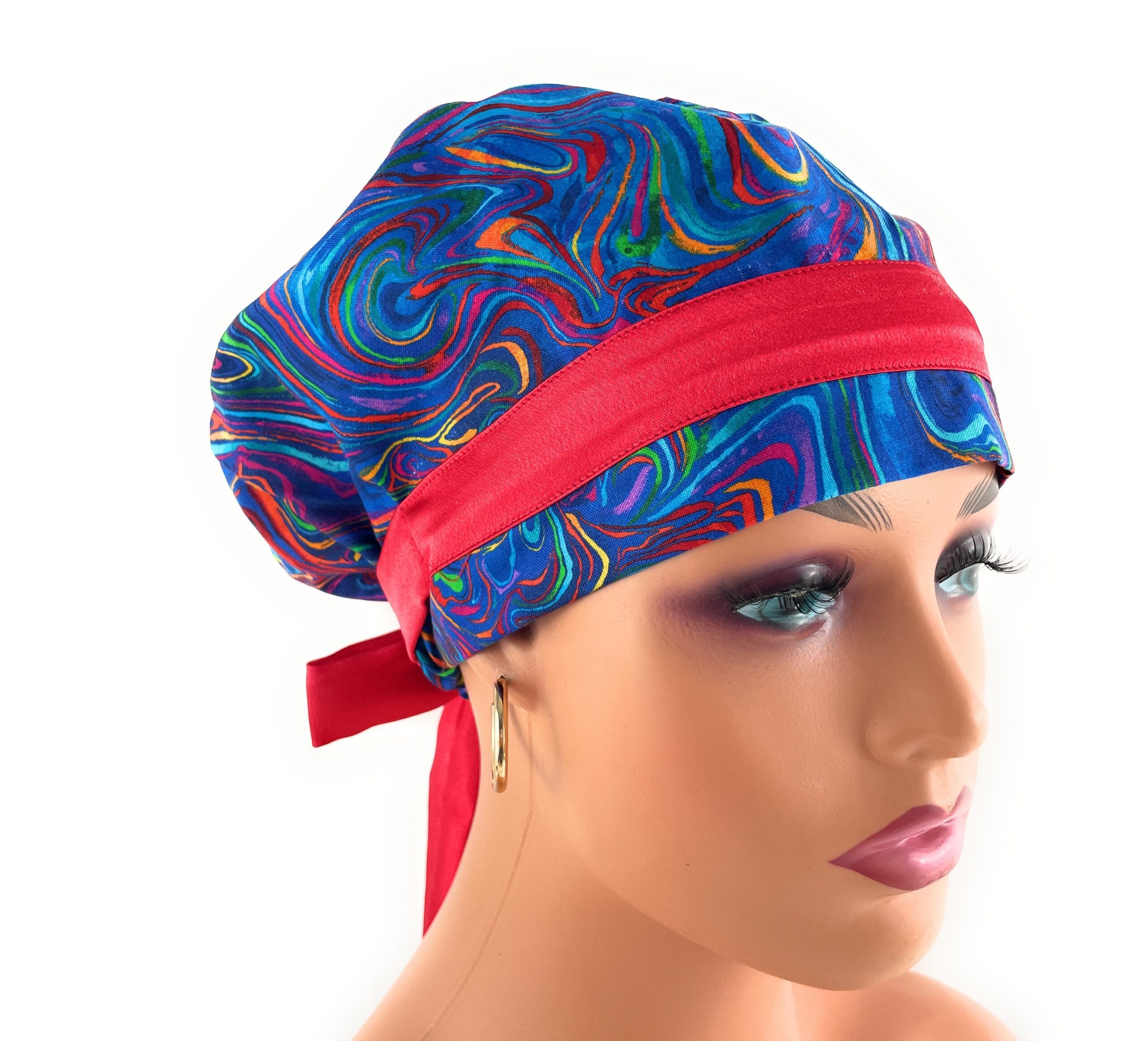 European Style Scrub Cap – (Sateen Ribbon) - Americana/Oil Slick/Patriotic - Image 2