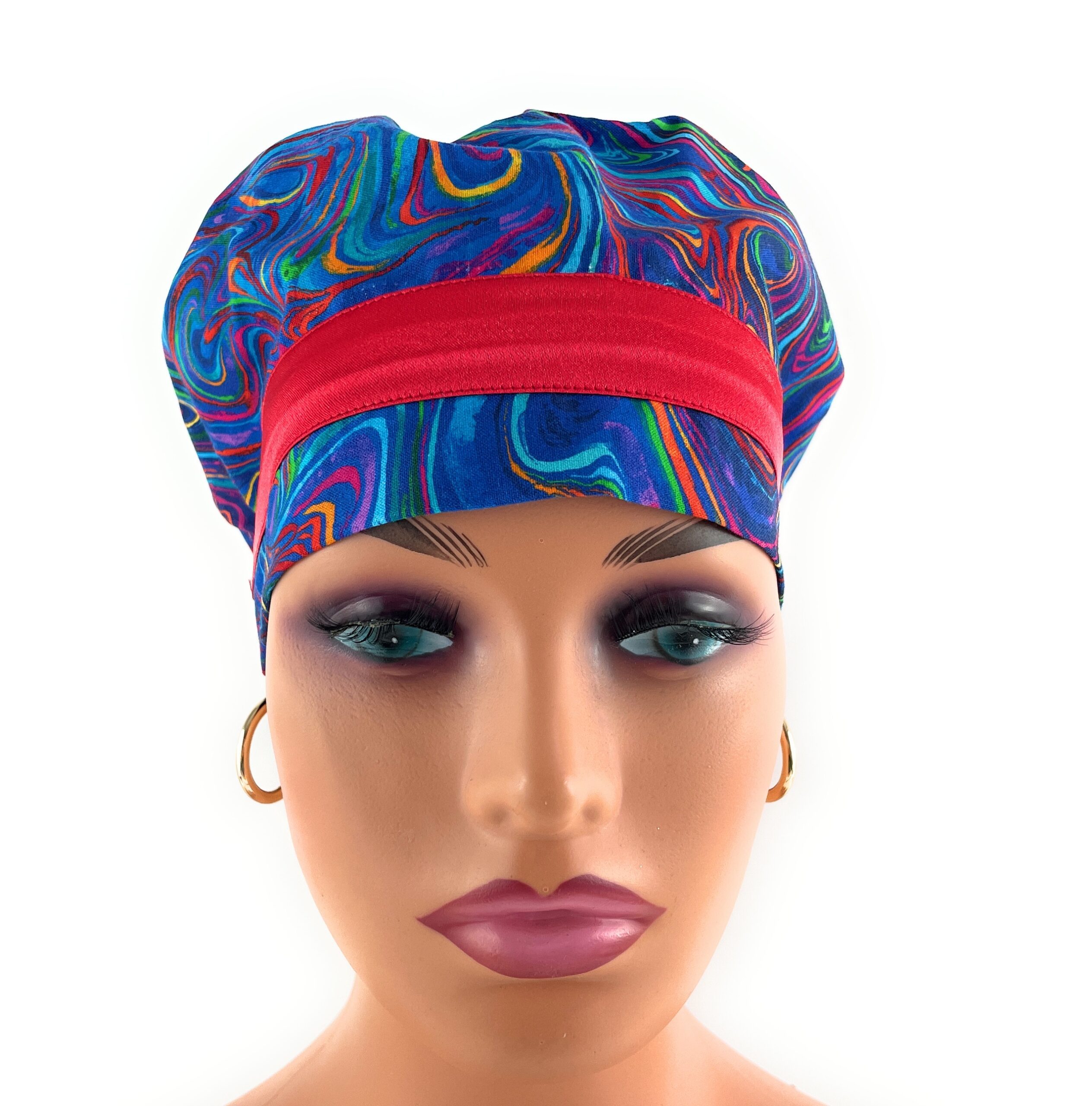 European Style Scrub Cap – (Sateen Ribbon) - Americana/Oil Slick/Patriotic - Image 3