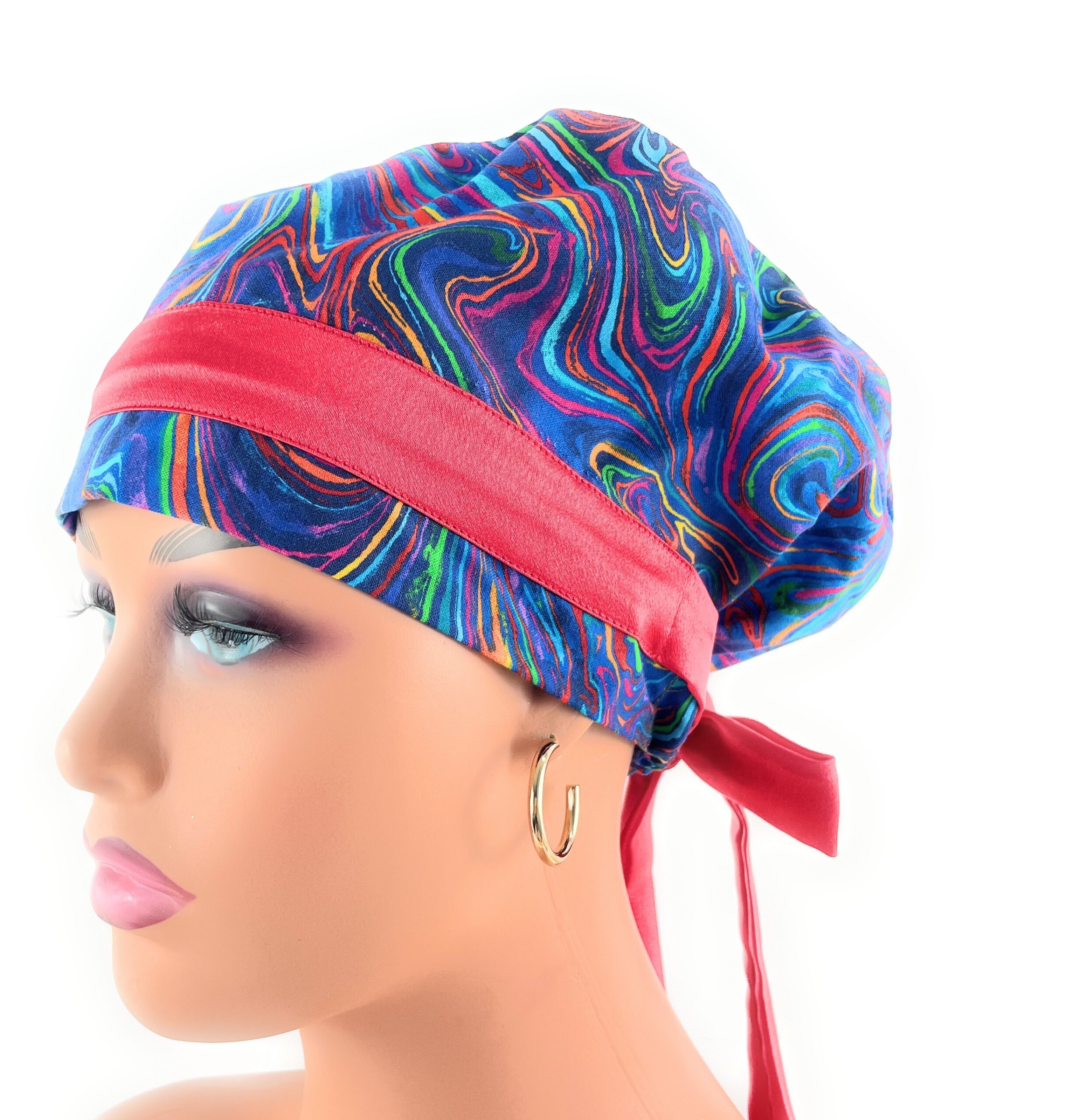 European Style Scrub Cap – (Sateen Ribbon) - Americana/Oil Slick/Patriotic - Image 4