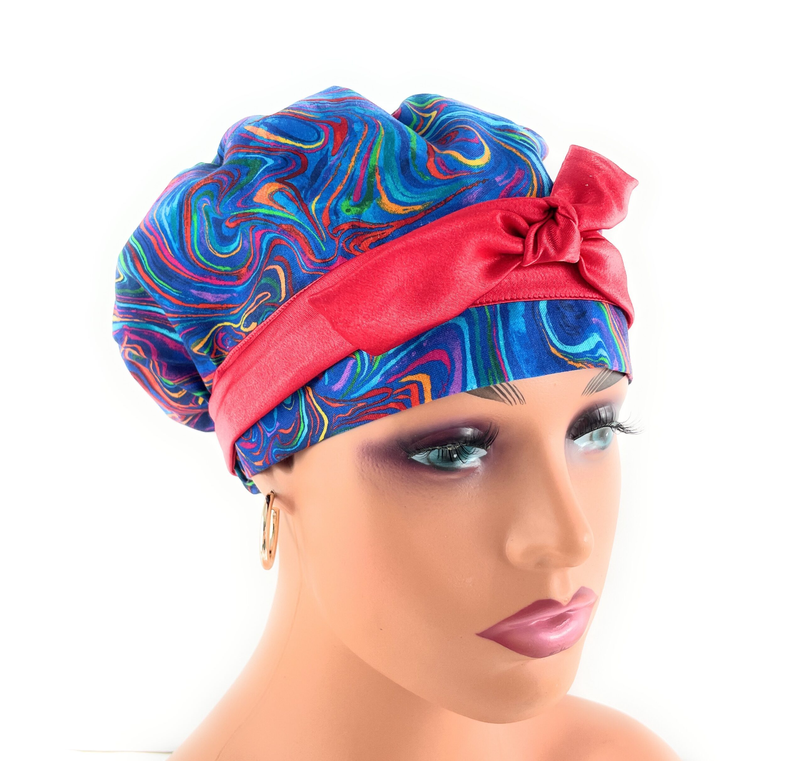 European Style Scrub Cap – (Sateen Ribbon) - Americana/Oil Slick/Patriotic