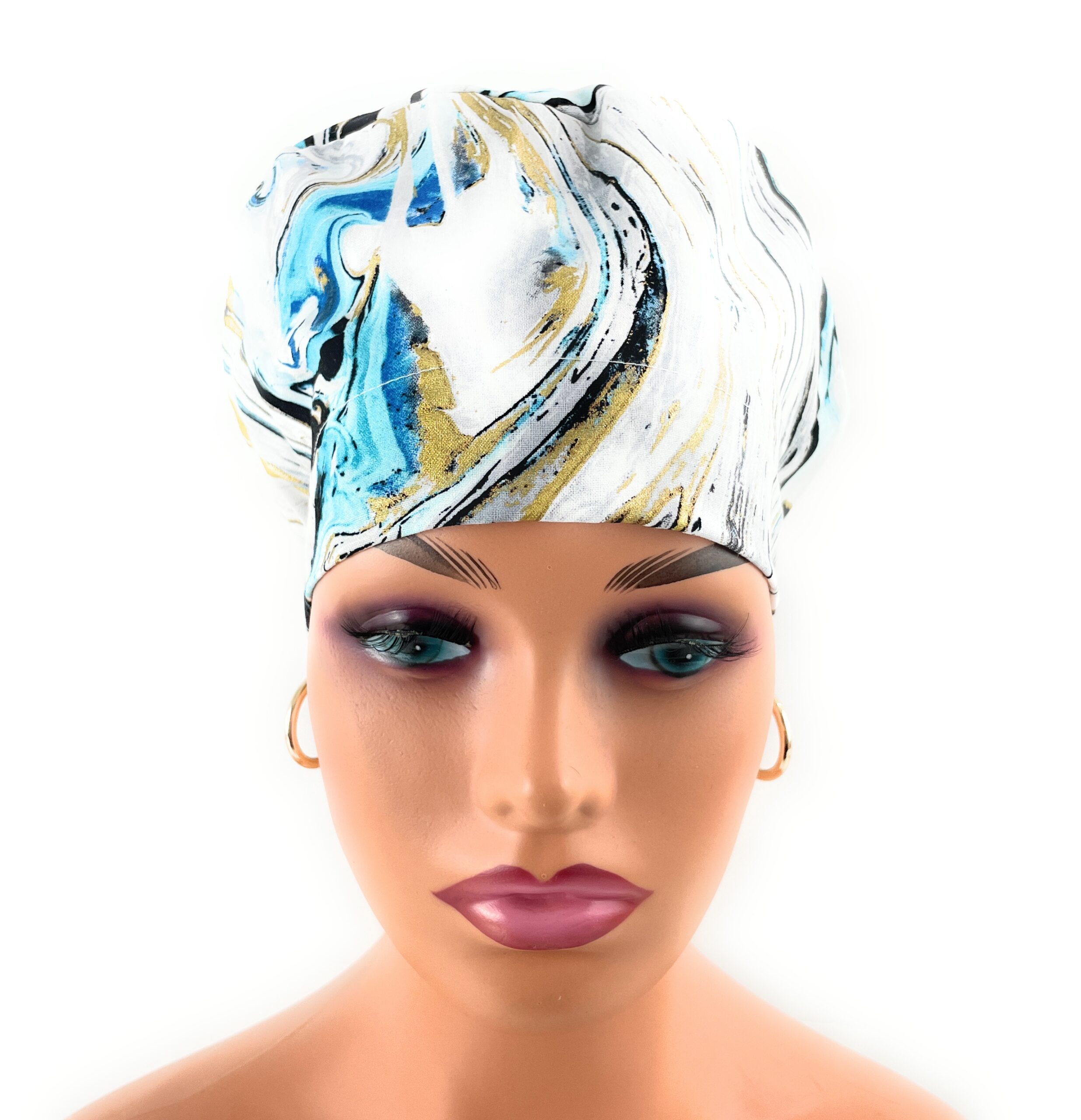European Style Scrub Cap – (Grosgrain Ribbon) - (No Ribbon) - Liquid Marble - Image 17