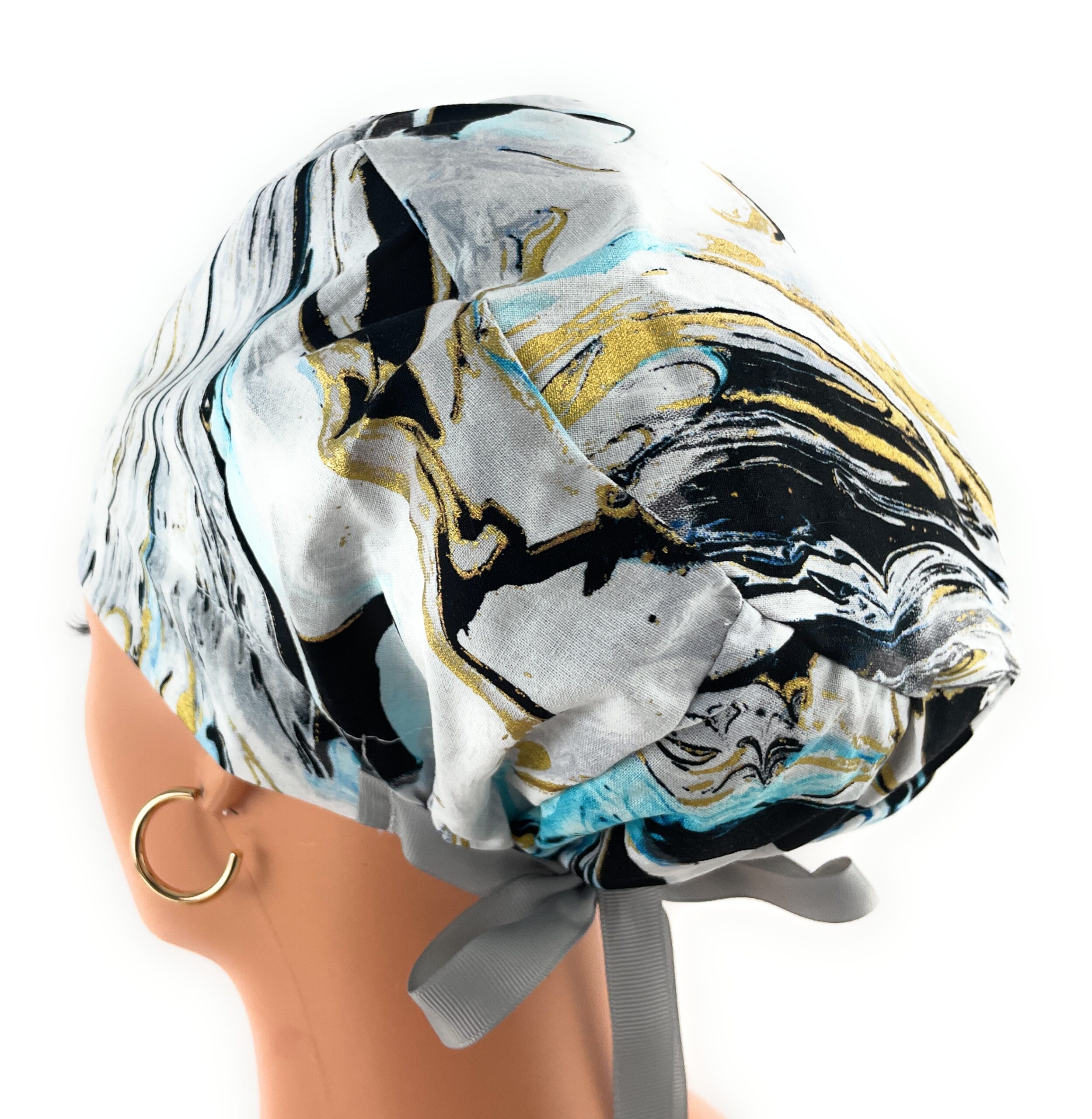 European Style Scrub Cap – (Grosgrain Ribbon) - (No Ribbon) - Liquid Marble - Image 7