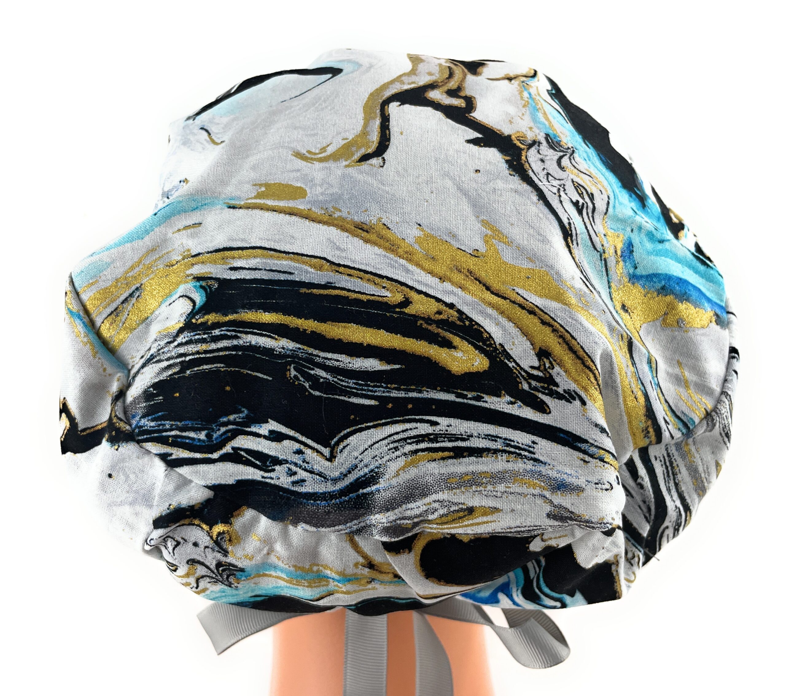 European Style Scrub Cap – (Grosgrain Ribbon) - (No Ribbon) - Liquid Marble - Image 6