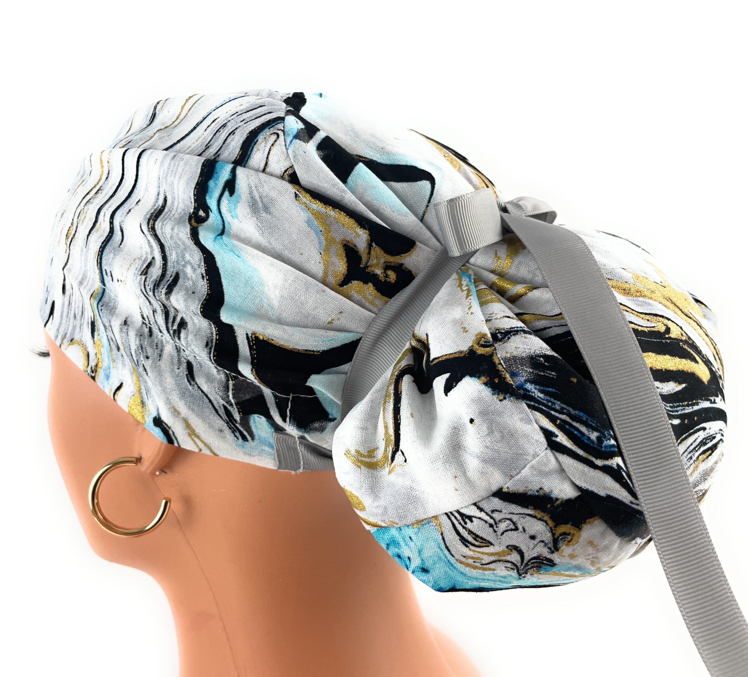 European Style Scrub Cap – (Grosgrain Ribbon) - (No Ribbon) - Liquid Marble - Image 10