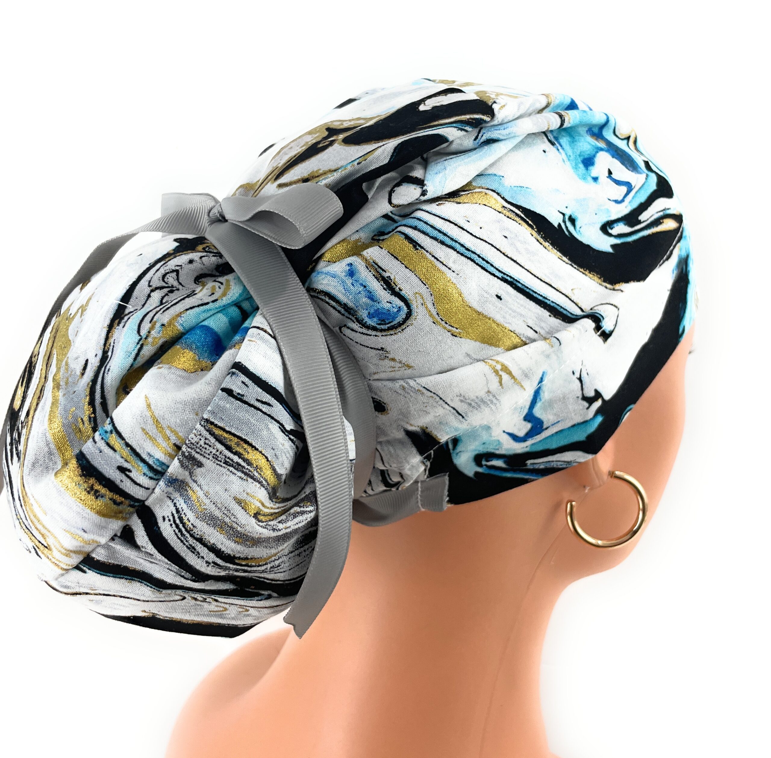 European Style Scrub Cap – (Grosgrain Ribbon) - (No Ribbon) - Liquid Marble - Image 8