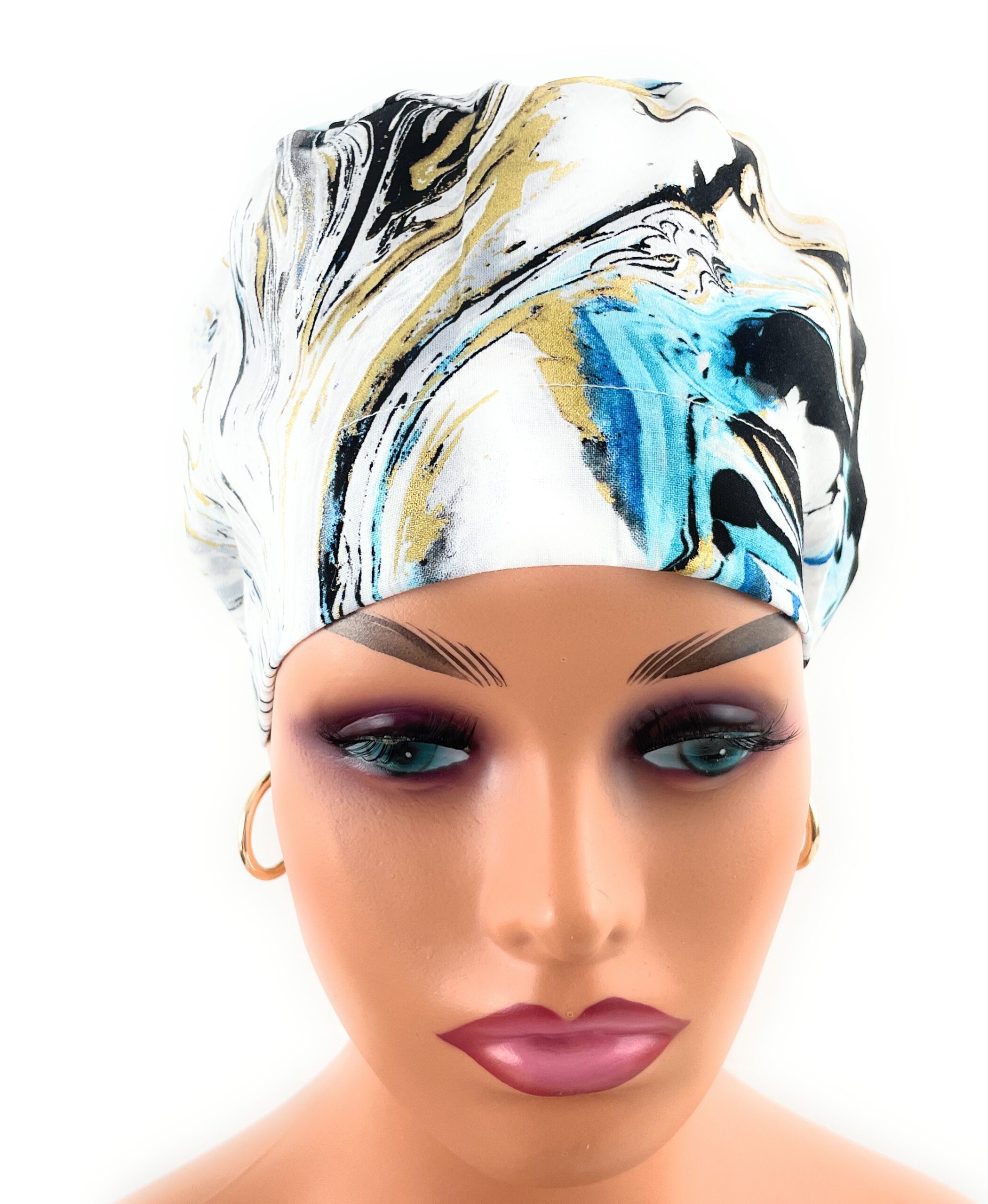European Style Scrub Cap – (Grosgrain Ribbon) - (No Ribbon) - Liquid Marble - Image 12