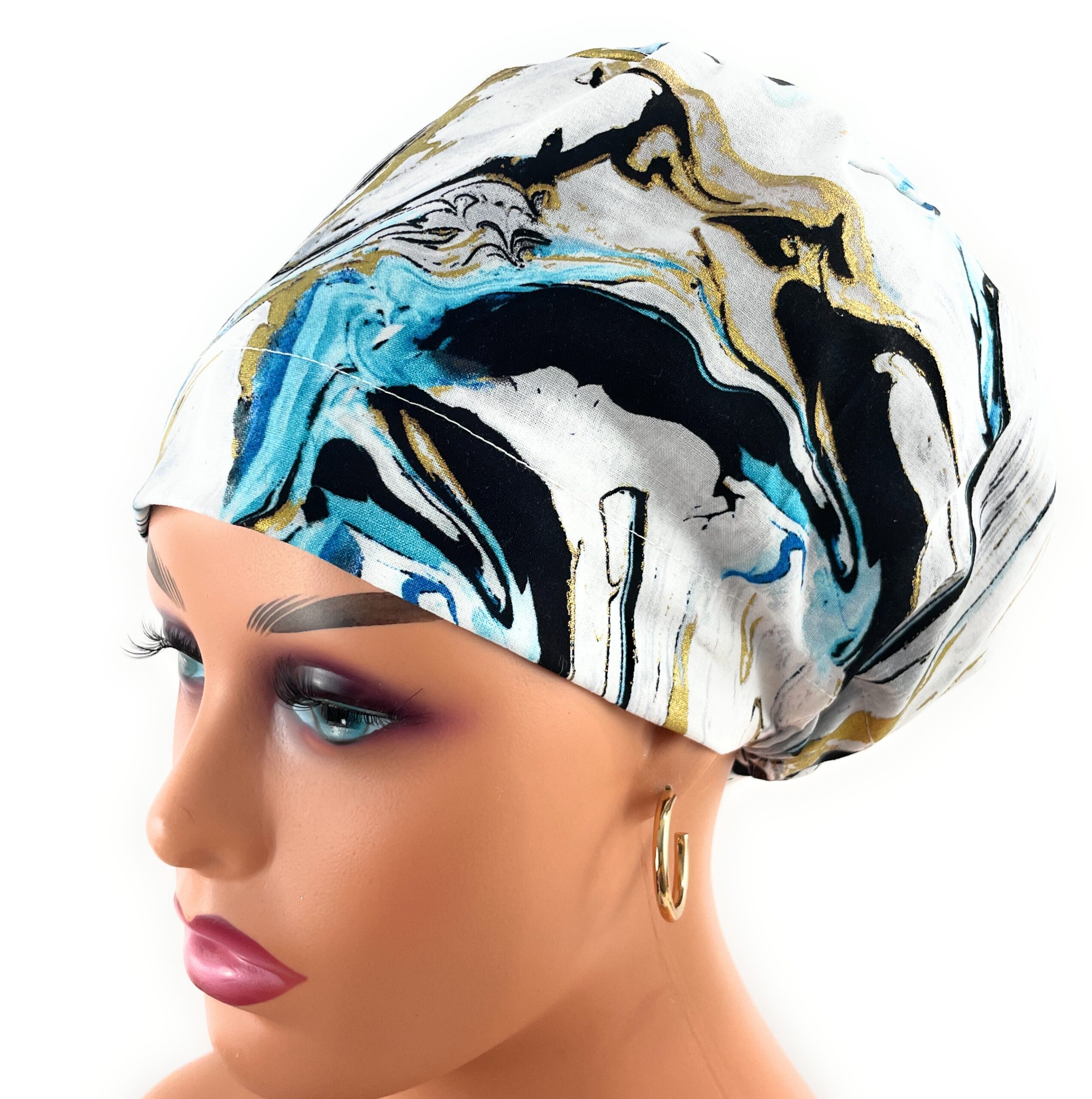 European Style Scrub Cap – (Grosgrain Ribbon) - (No Ribbon) - Liquid Marble - Image 13