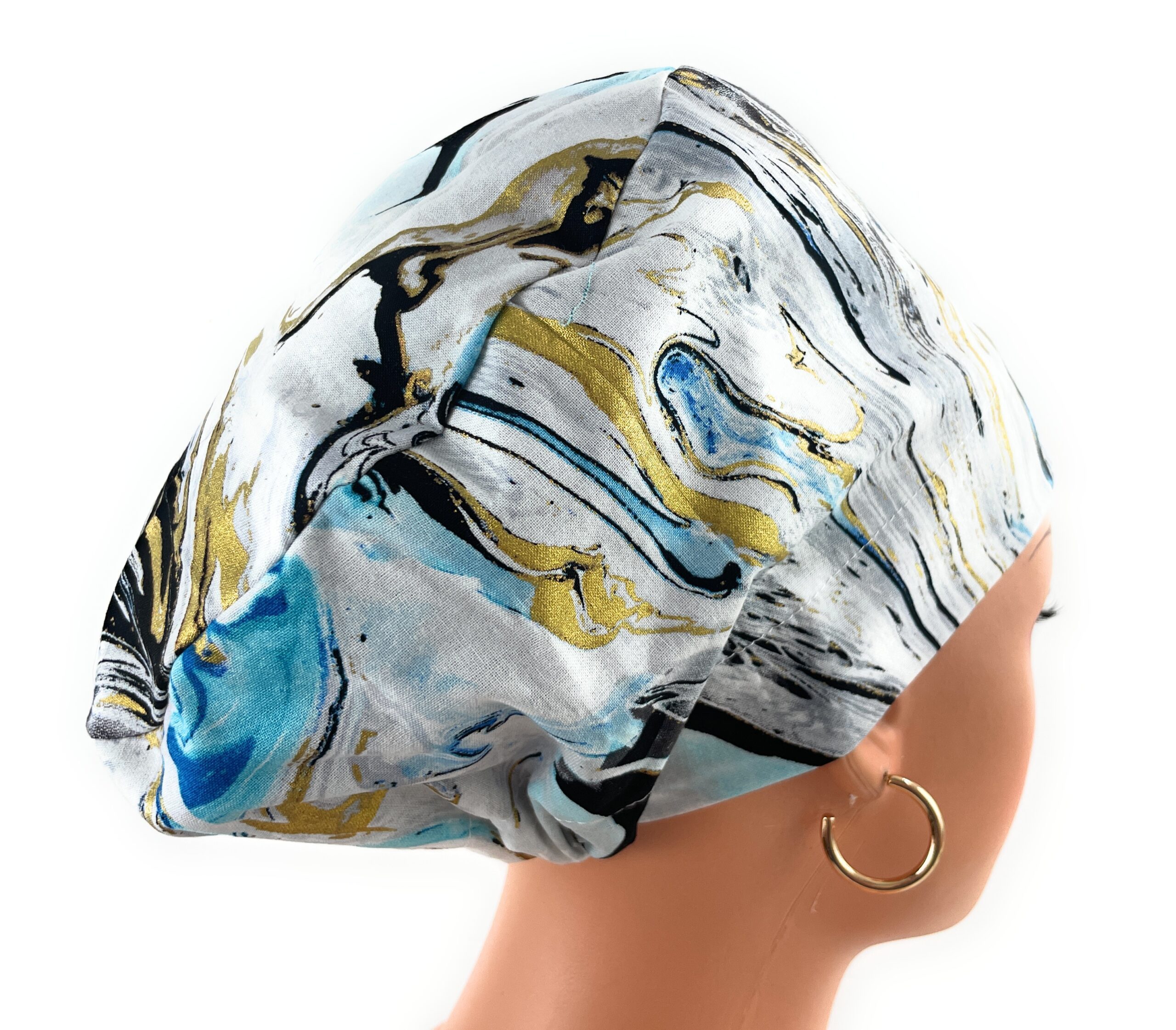 European Style Scrub Cap – (Grosgrain Ribbon) - (No Ribbon) - Liquid Marble - Image 15