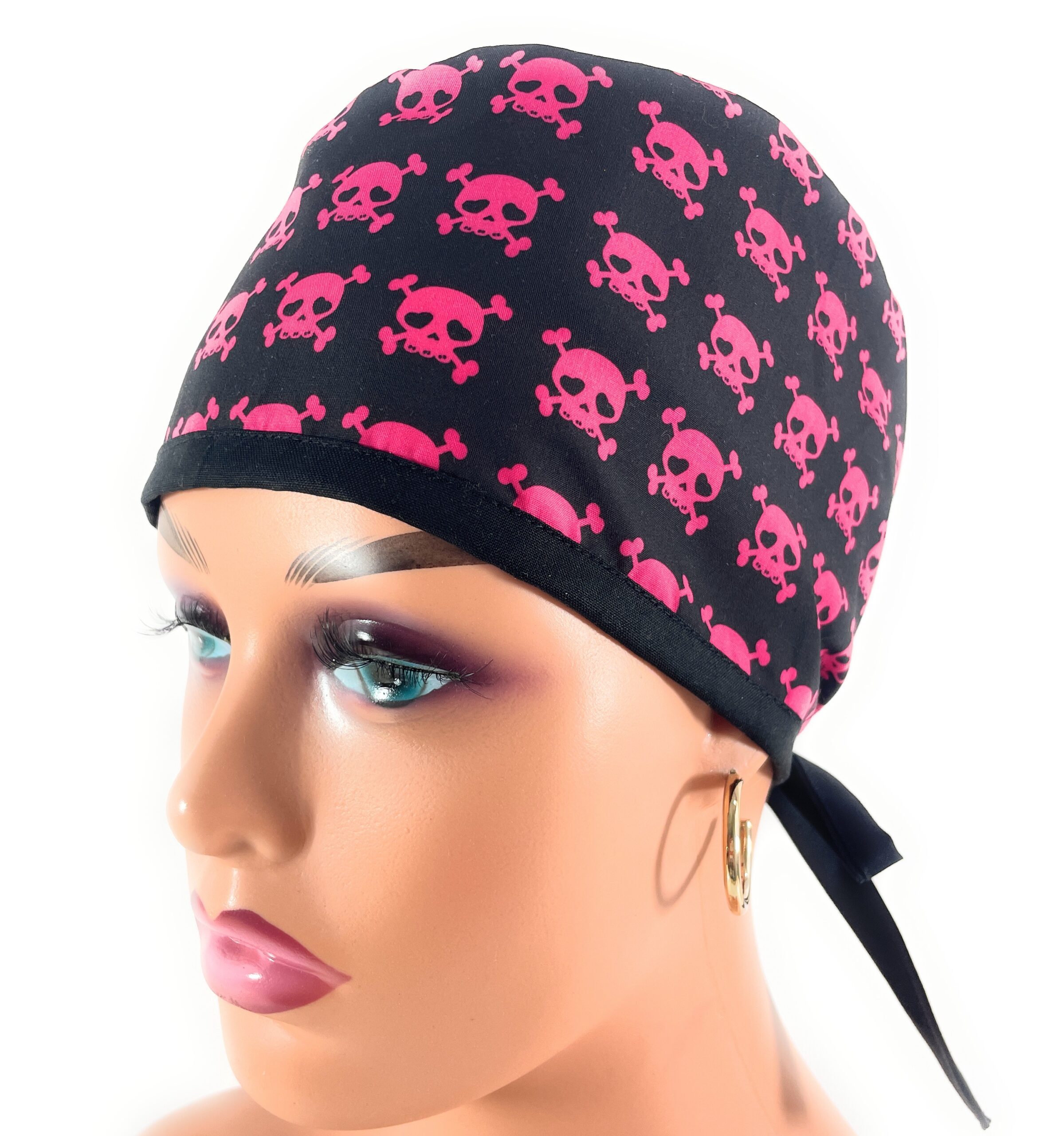 Unisex Medical Scrub Cap – Skulls - Hot Pink - Image 3
