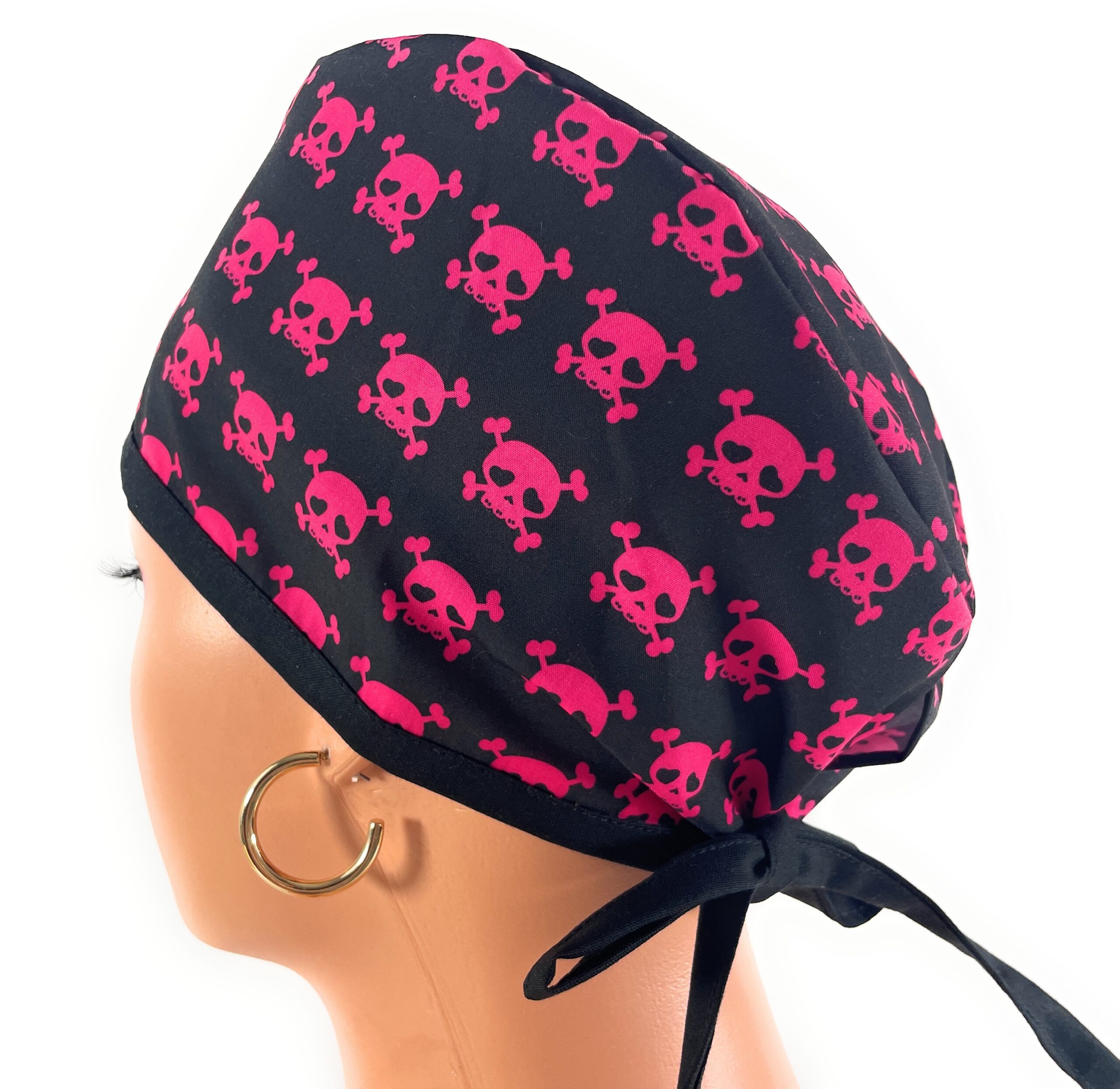 Unisex Medical Scrub Cap – Skulls - Hot Pink - Image 6