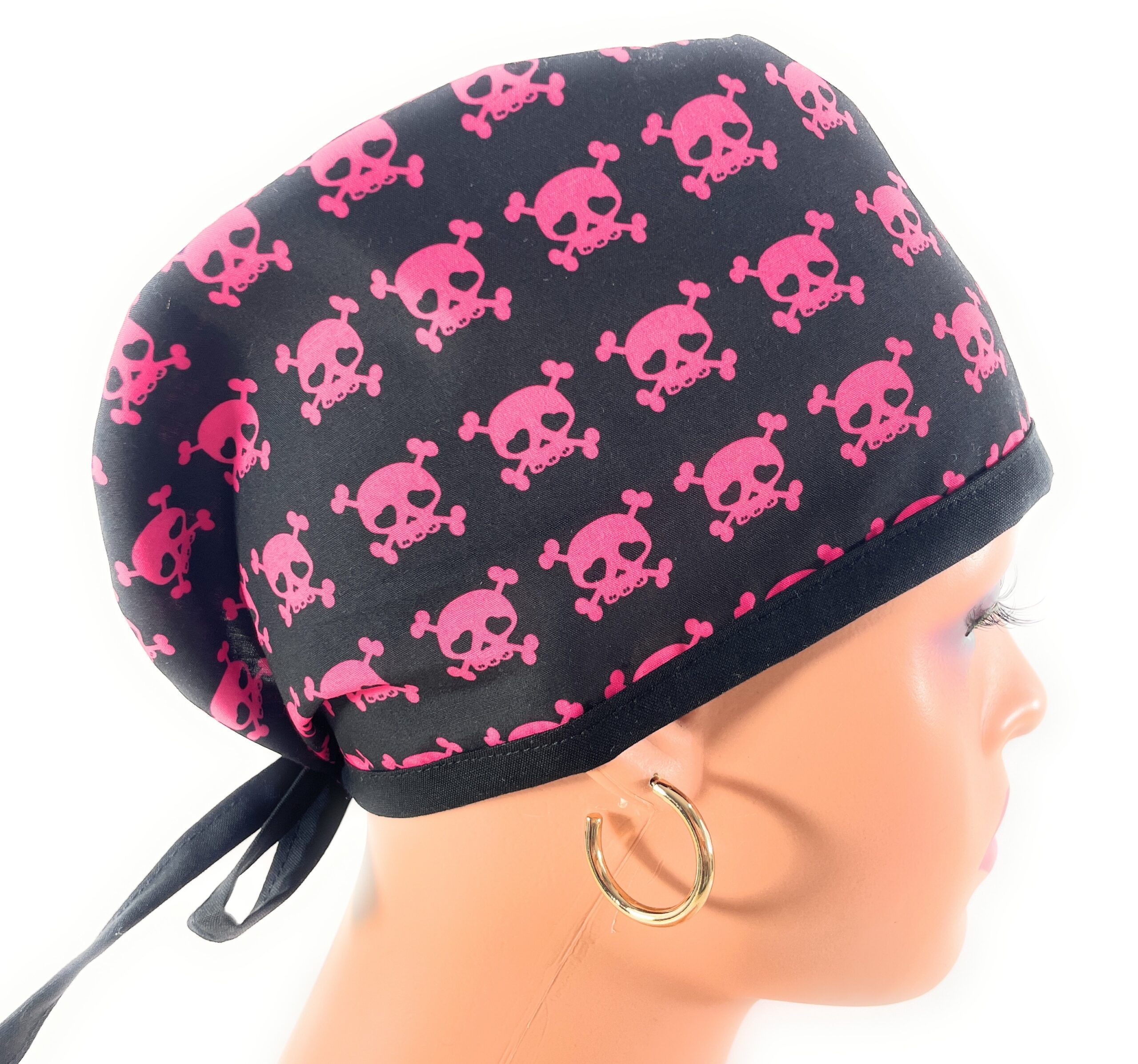 Unisex Medical Scrub Cap – Skulls - Hot Pink - Image 4