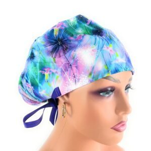 Double Sided Ponytail Medical Scrub Cap - Painted Petals
