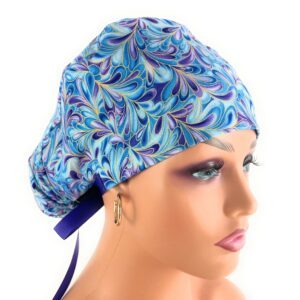 Double Sided Ponytail Medical Scrub Cap - Peacock Swirls