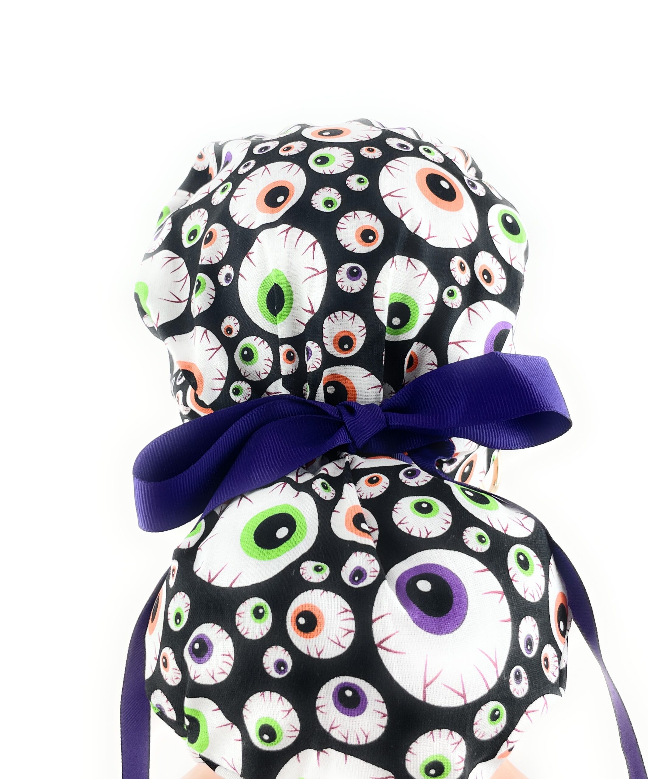 Double Sided Ponytail Medical Scrub Cap - Scary Eyes - Image 8