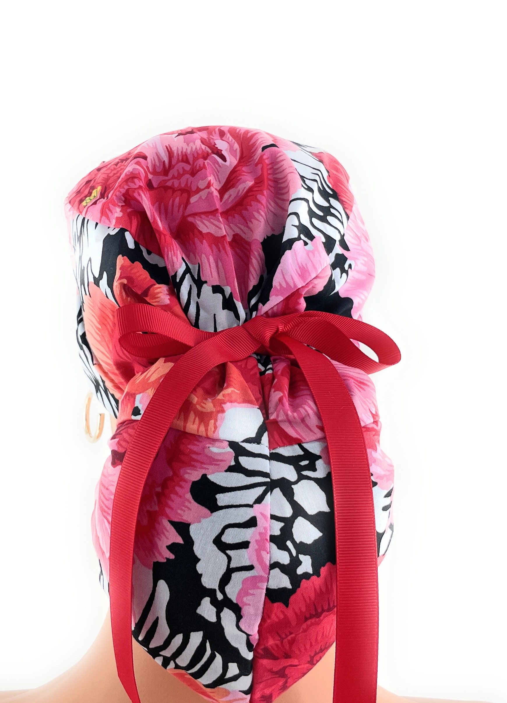 Ponytail Medical Scrub Cap - Big Poppy Flowers - Image 6