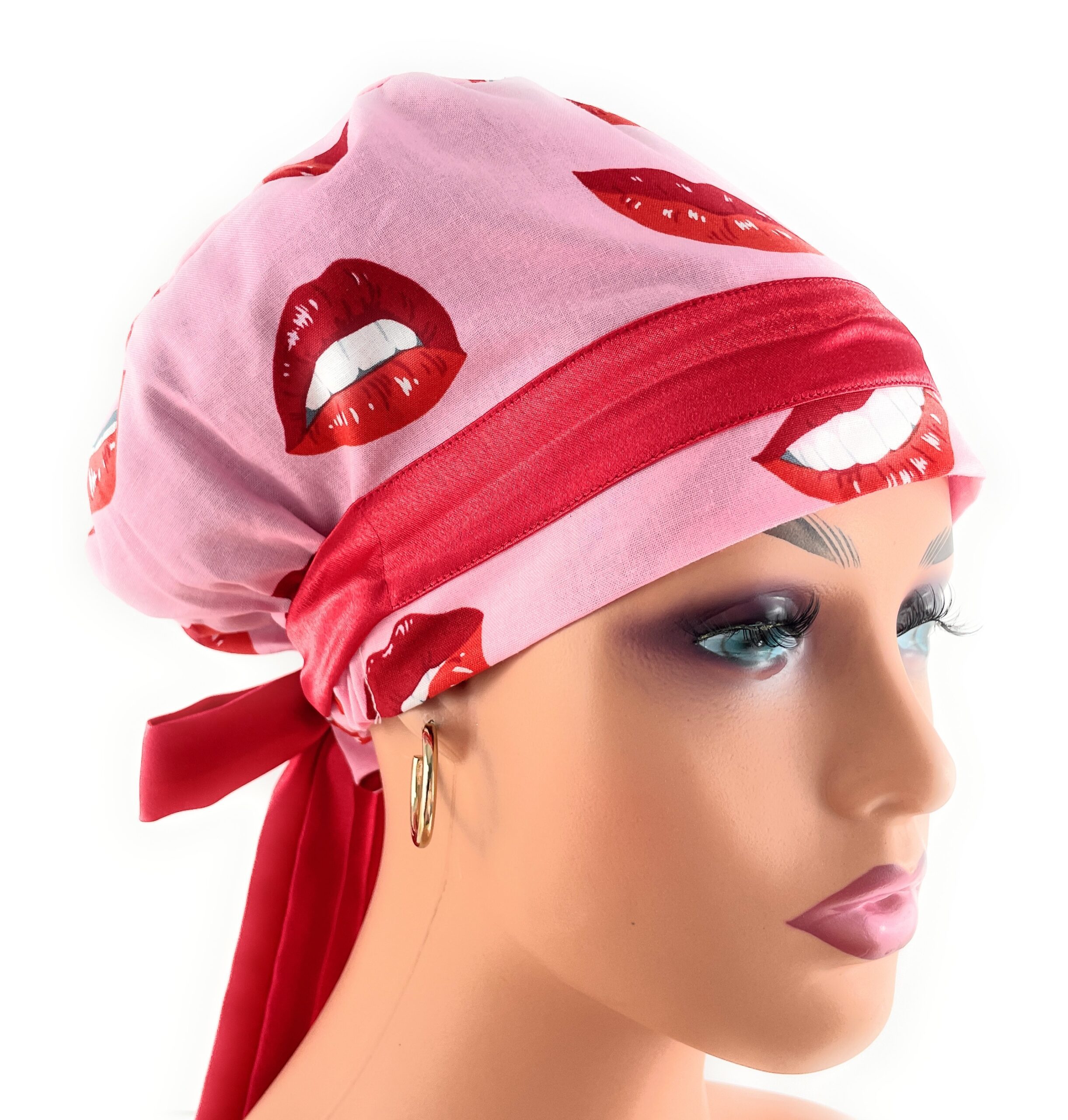 European Style Scrub Cap – (Sateen Ribbon) (No Ribbon) - Big Lips - Image 5
