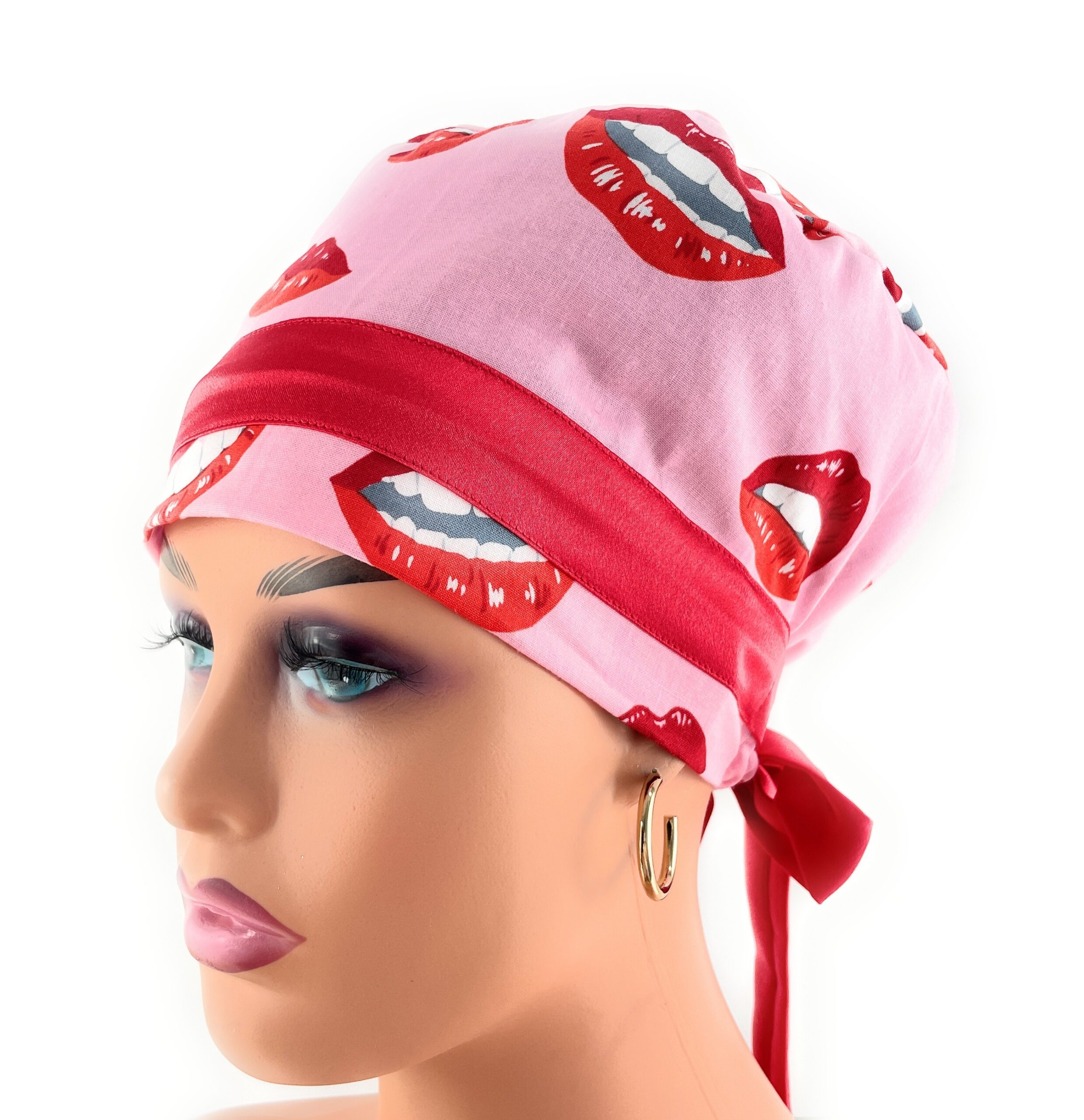 European Style Scrub Cap – (Sateen Ribbon) (No Ribbon) - Big Lips - Image 6