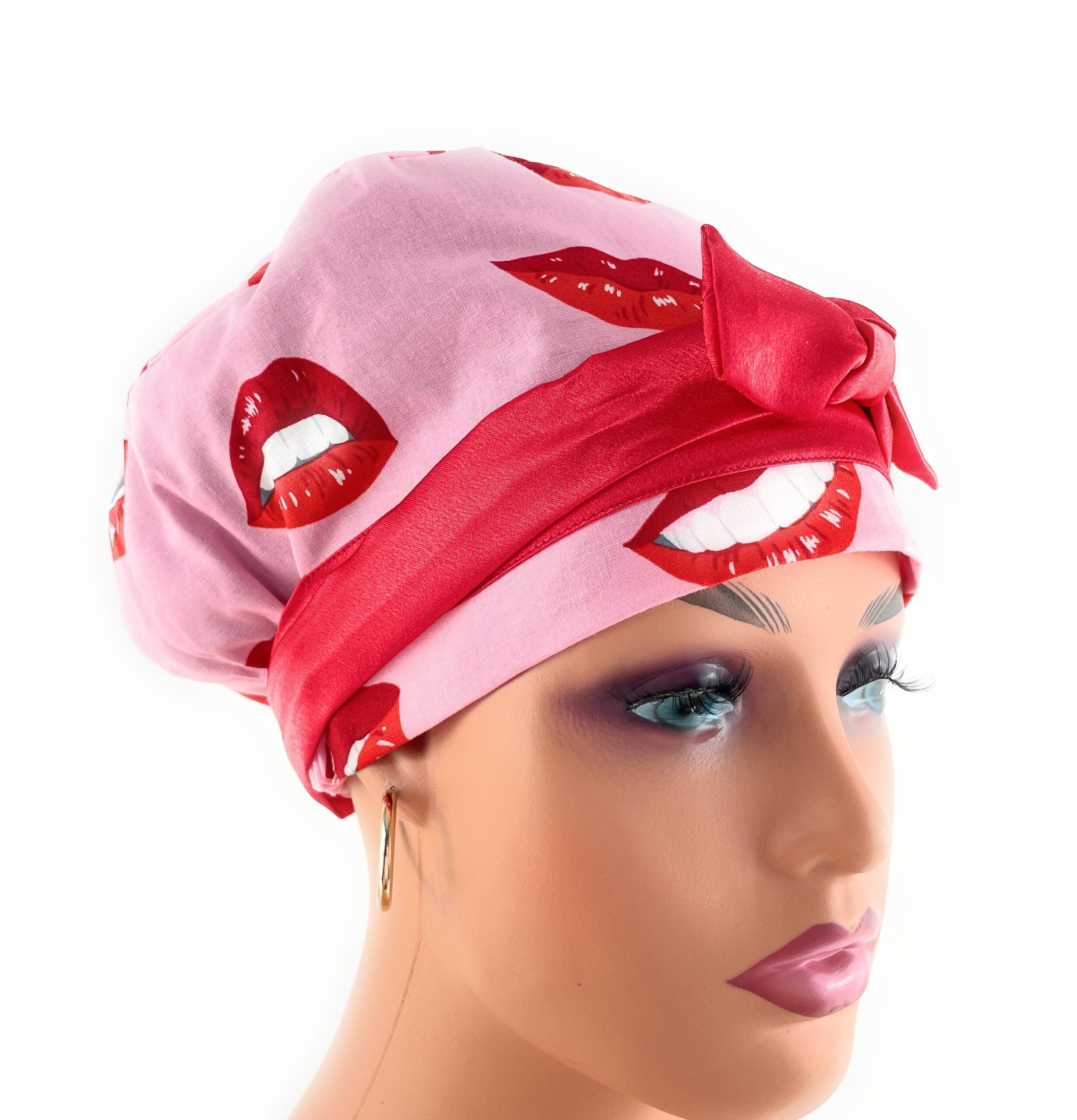 European Style Scrub Cap – (Sateen Ribbon) (No Ribbon) - Big Lips