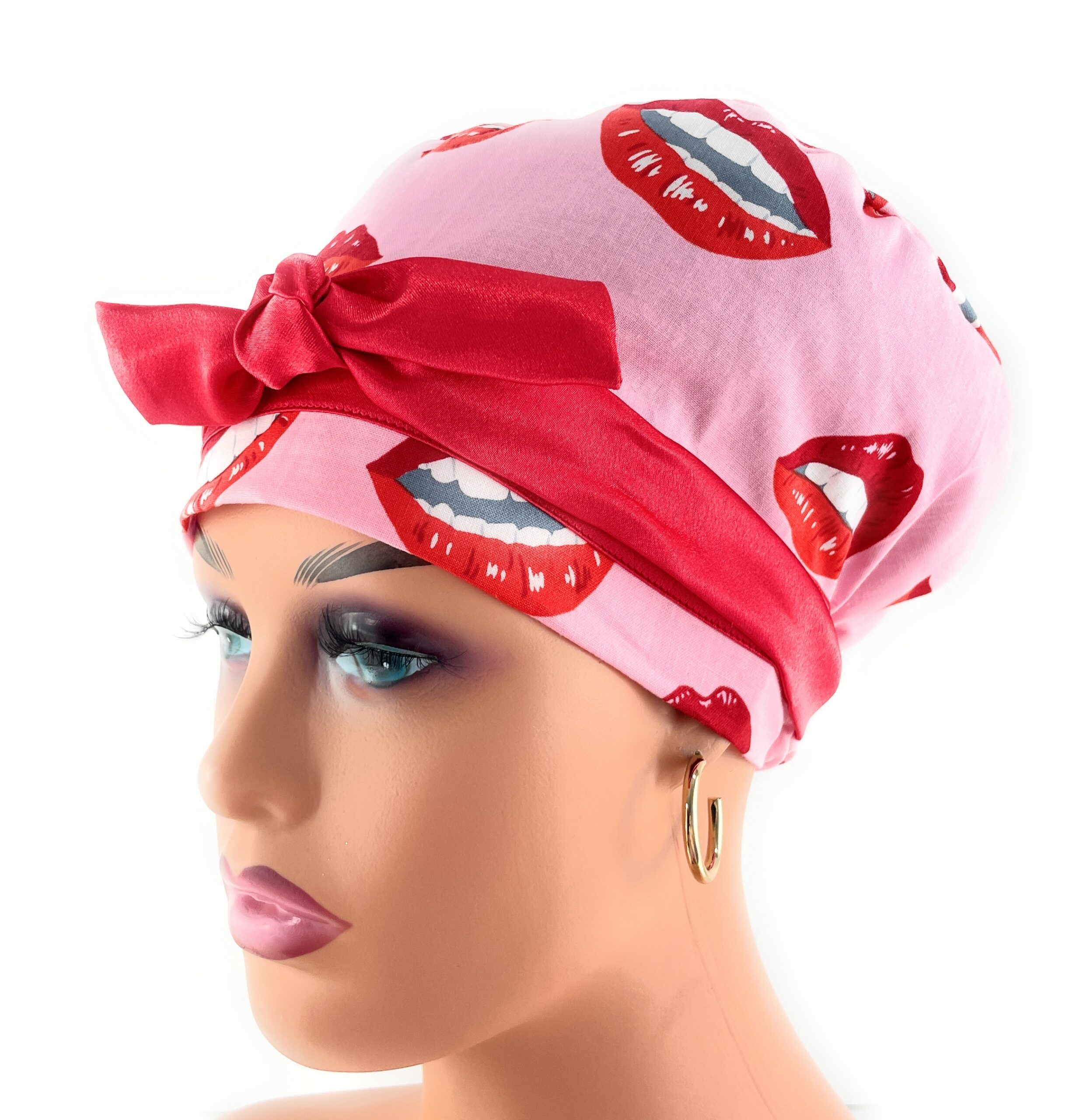 European Style Scrub Cap – (Sateen Ribbon) (No Ribbon) - Big Lips - Image 4