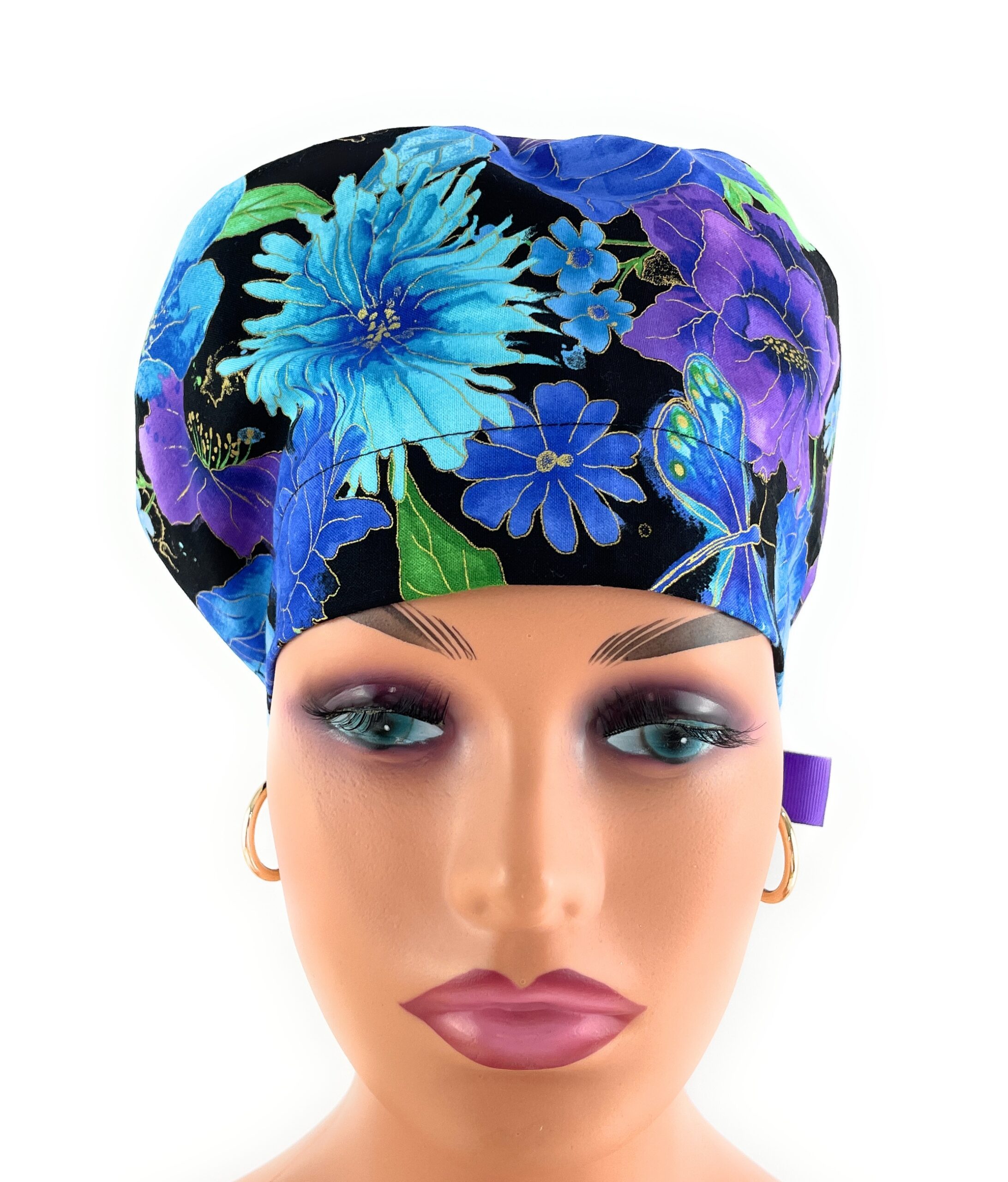 European Style Scrub Cap – (Grosgrain Ribbon) - (No Ribbon) - Dragonflies Dance - Image 2